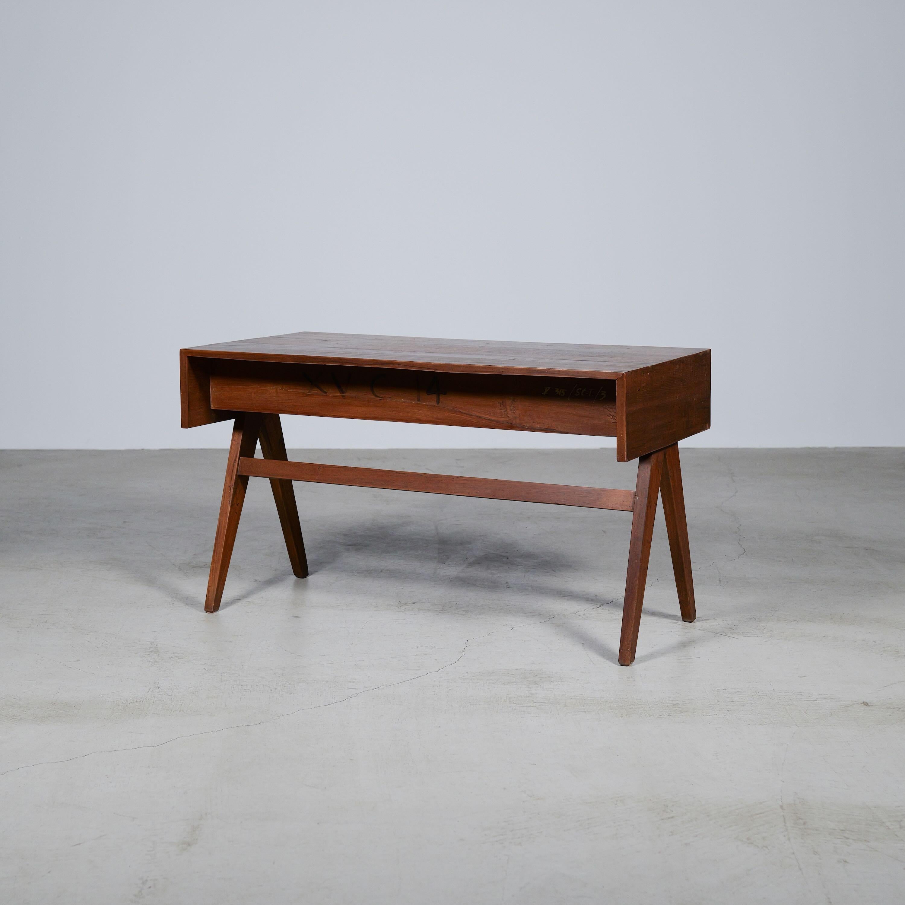 Indian V-leg Student desk by Pierre Jeanneret for Chandigarh, India, Circa 1960 For Sale