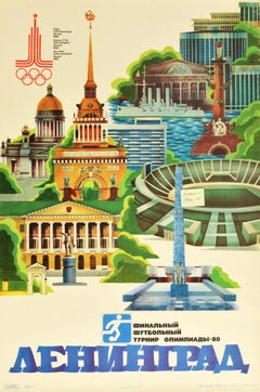 Original Vintage-Sportplakat Moskauer Olympische Spiele 1980 Leningrad Fußball Finals