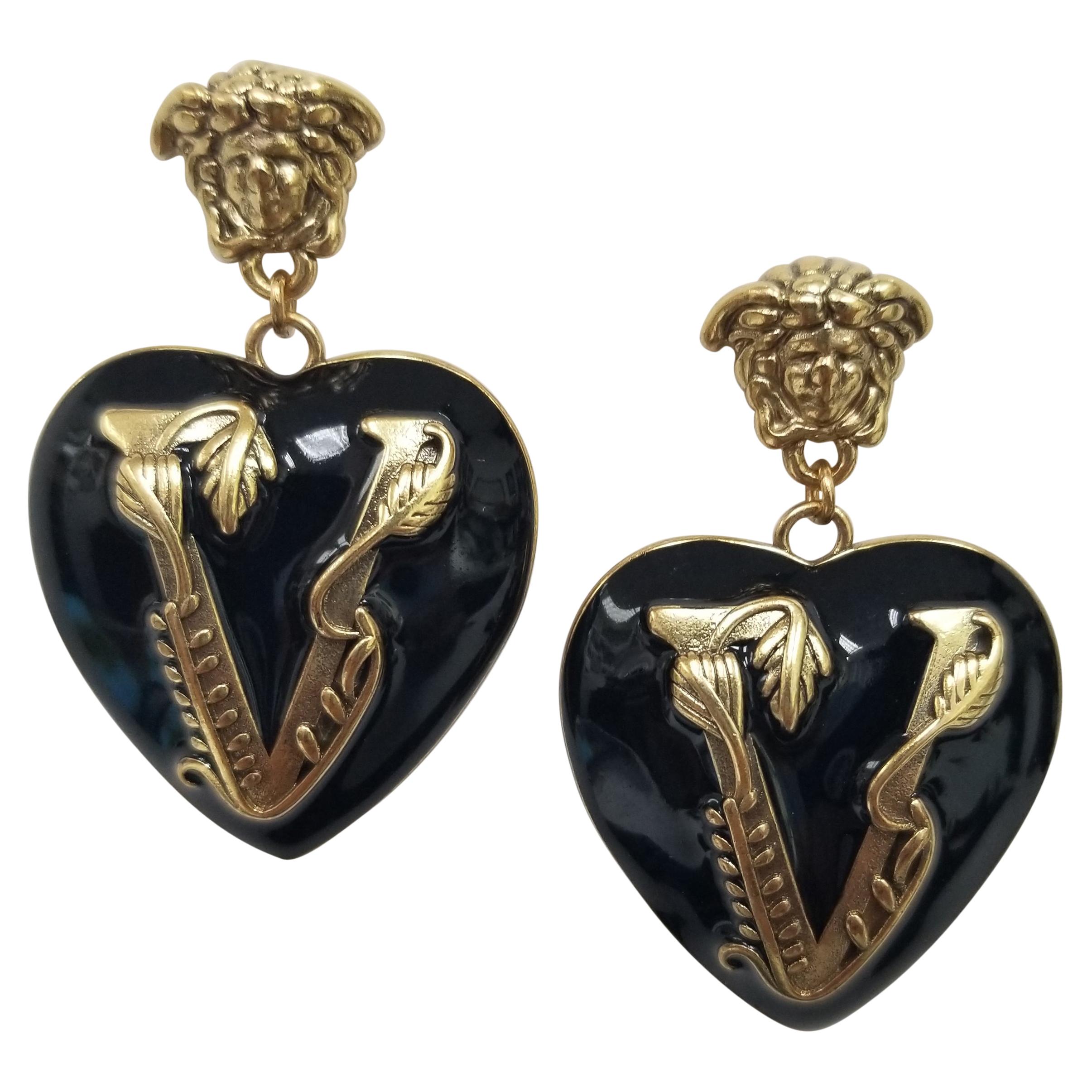 Versace Black Enamel Medusa Stud Earrings