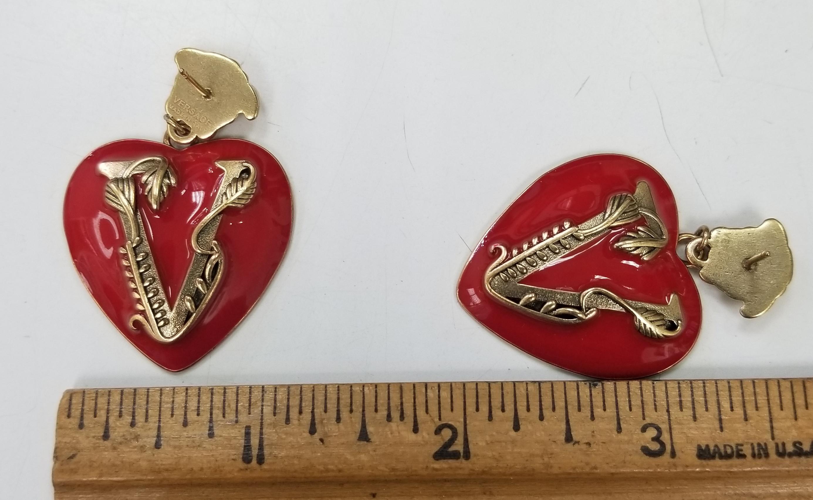 versace red heart earrings