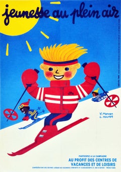 Original Retro Winter Sport Poster Jeunesse Au Plein Air Youth Outdoors Skiing