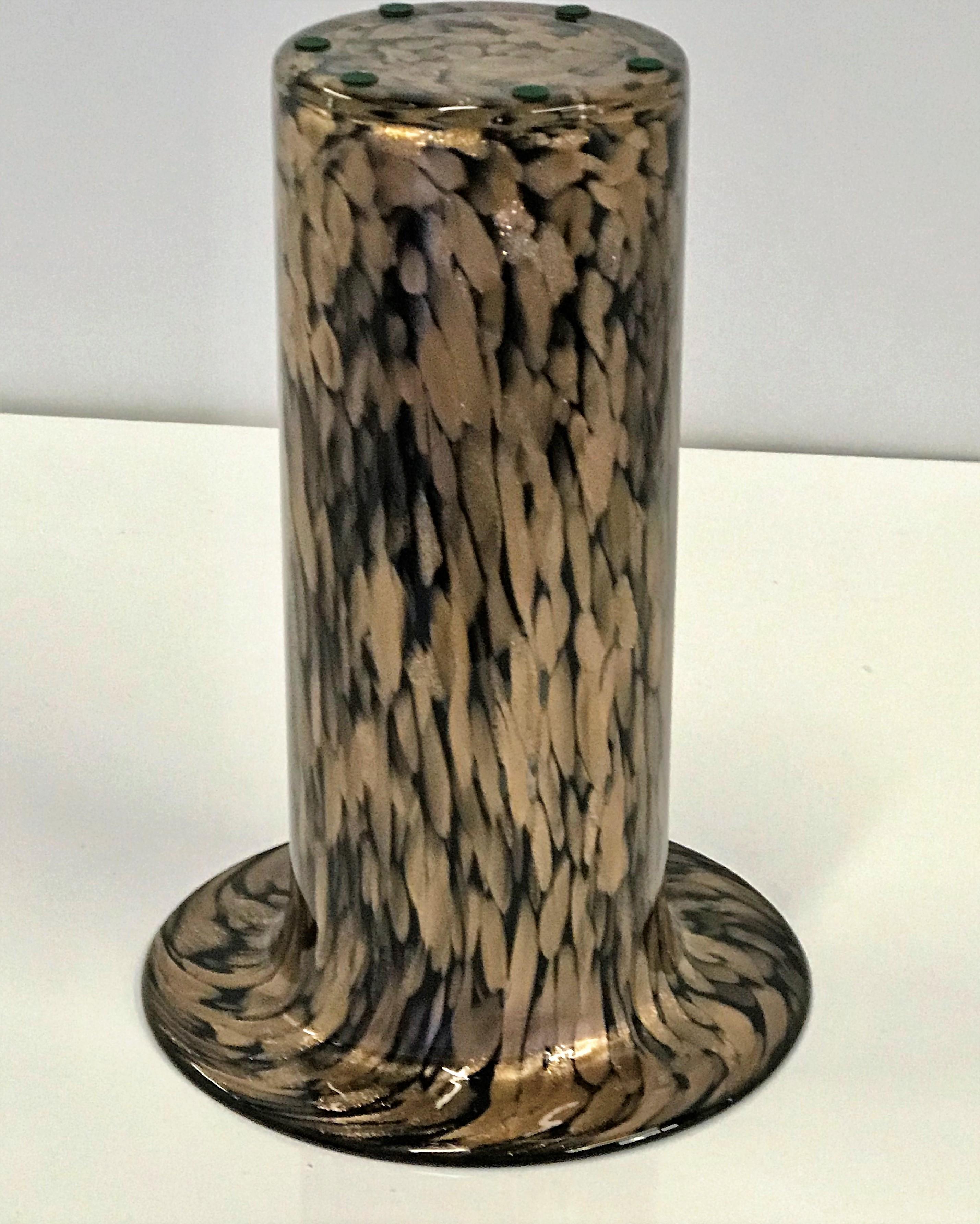 Vase cylindrique moderne en verre de Murano noir Aventurine attribué à V. Nason, 1970 en vente 3