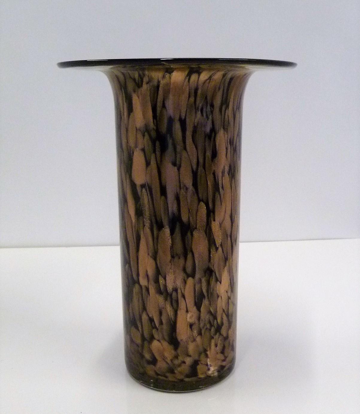 V. Nason Attributed Modern Aventurine Black Murano Glass Cylindrical Vase, 1970s For Sale 2