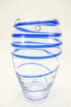 V. Nason & C. Italian Murano Glass Vase with Blue Spiral Stripe