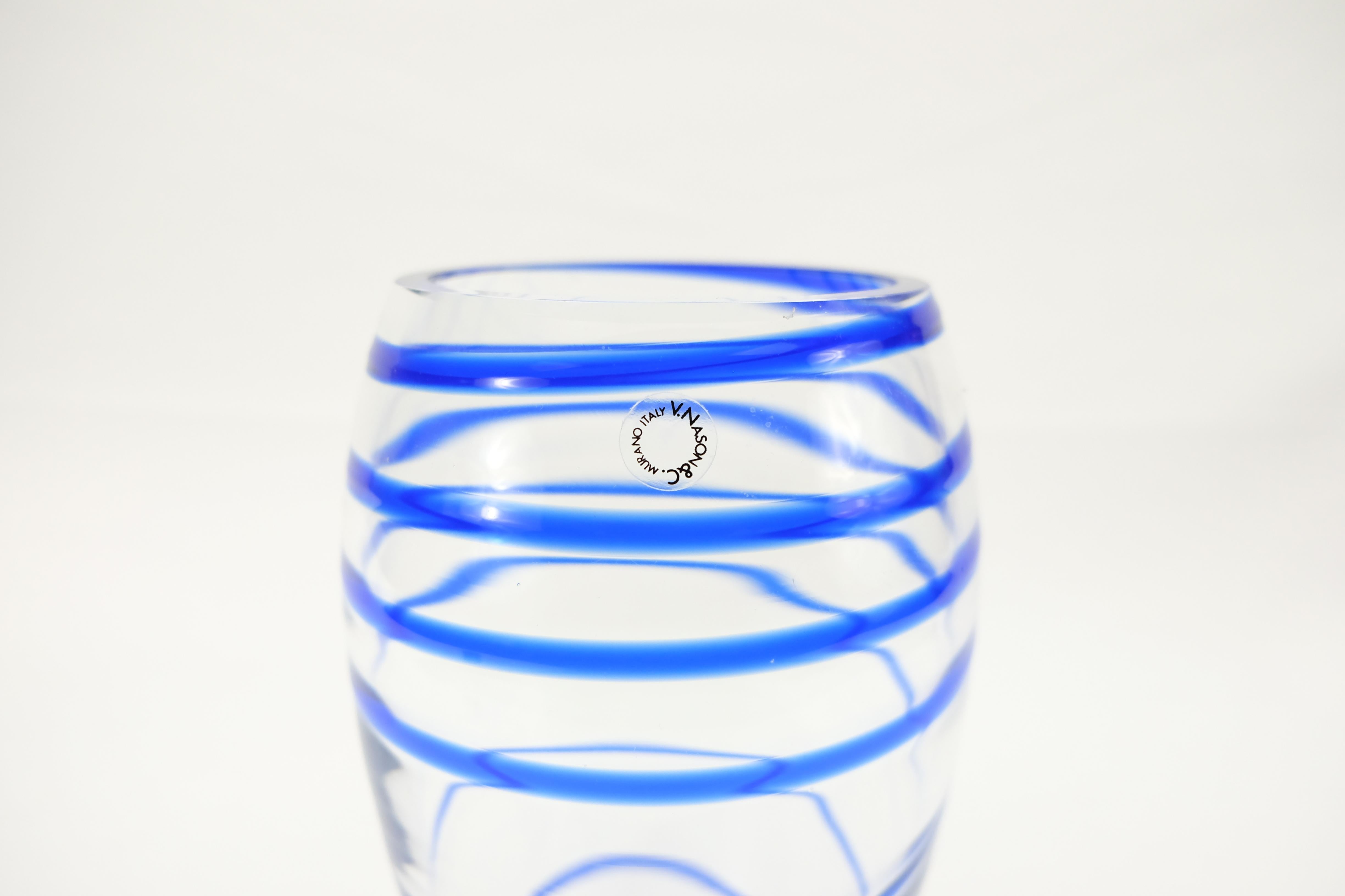 Modern V. Nason & C. Italian Murano Glass Vase with Blue Spiral Stripe For Sale