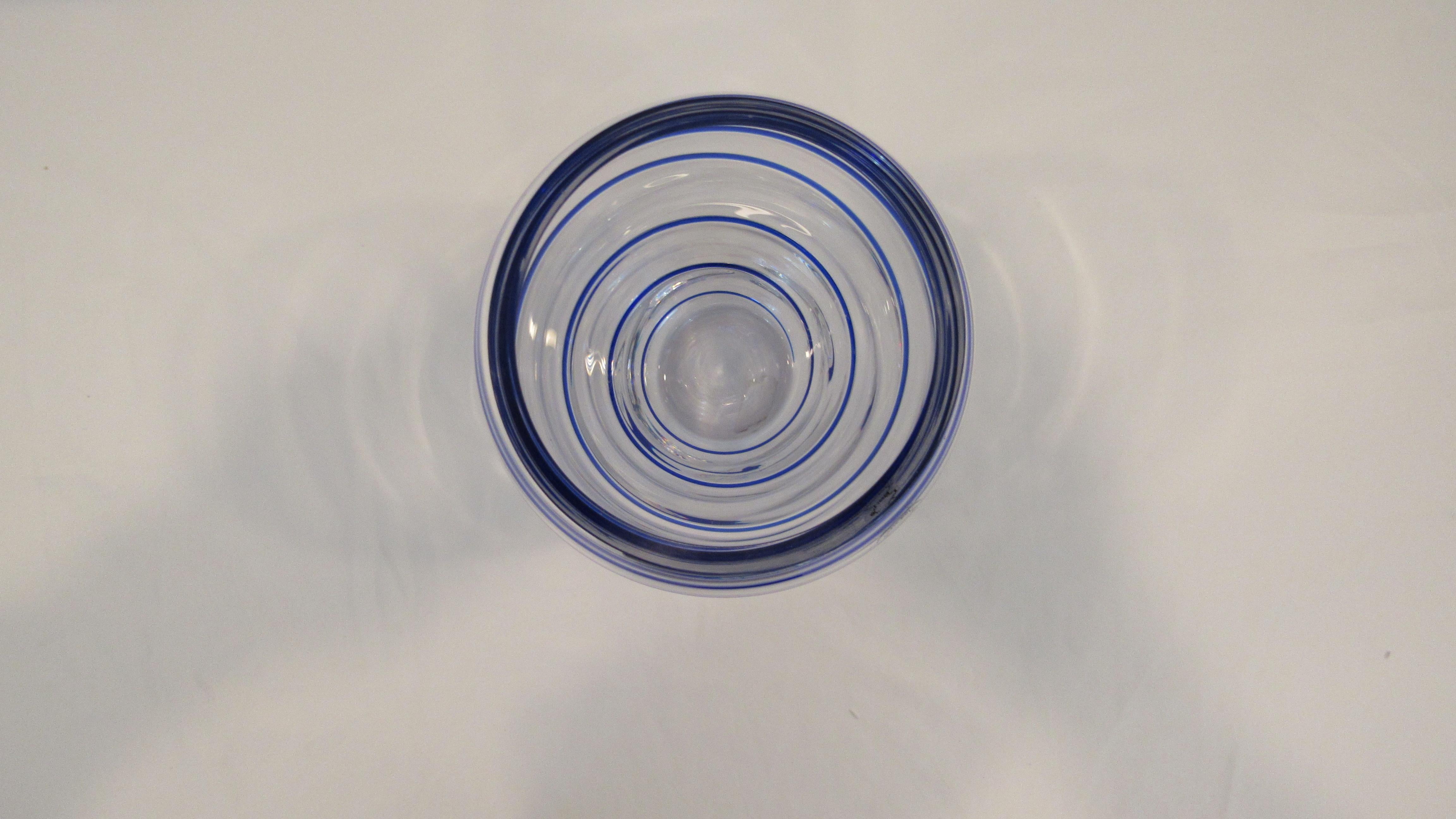 Late 20th Century V. Nason & C. Italian Murano Glass Vase with Blue Spiral Stripe For Sale