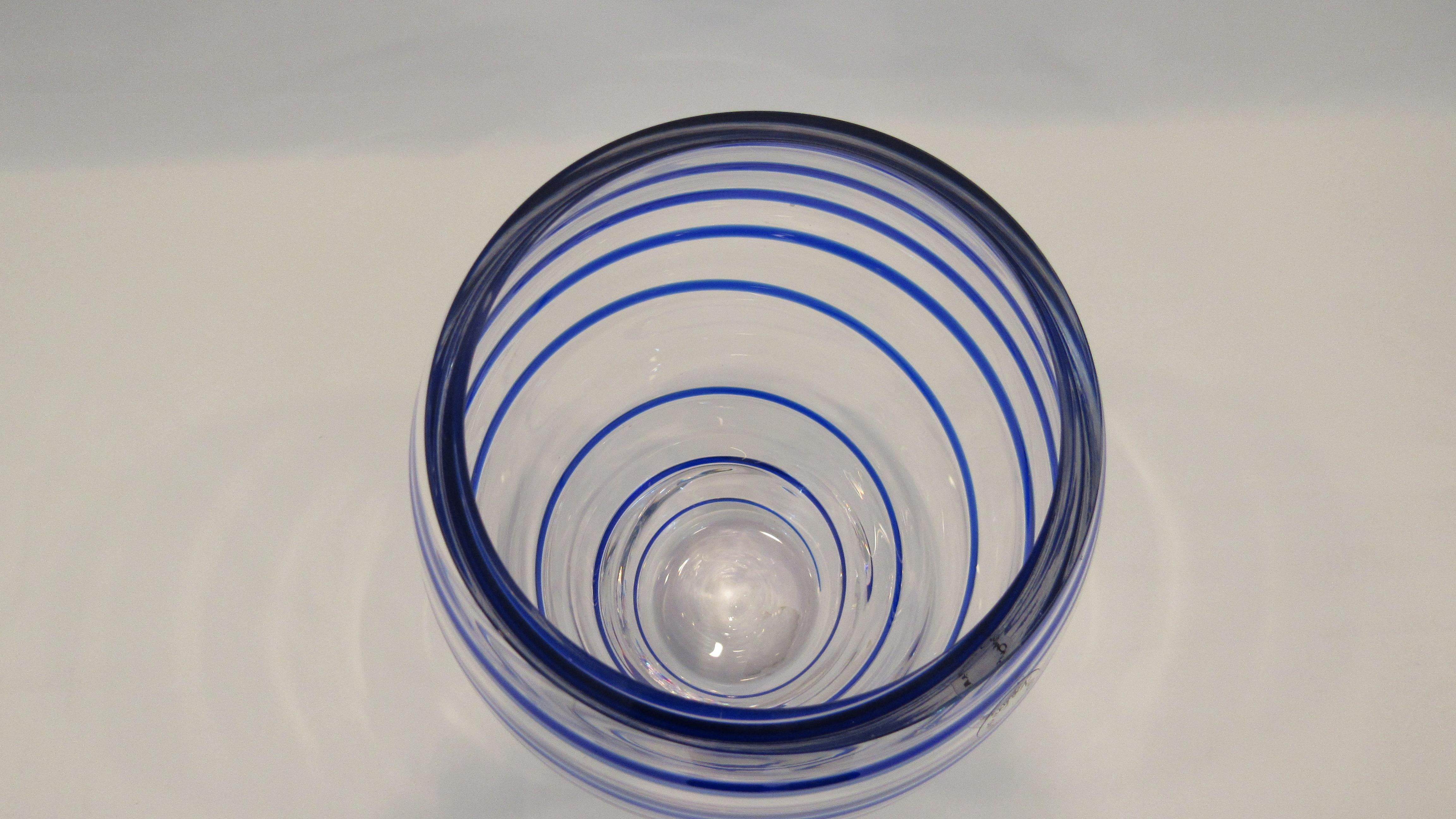 V. Nason & C. Italian Murano Glass Vase with Blue Spiral Stripe For Sale 1