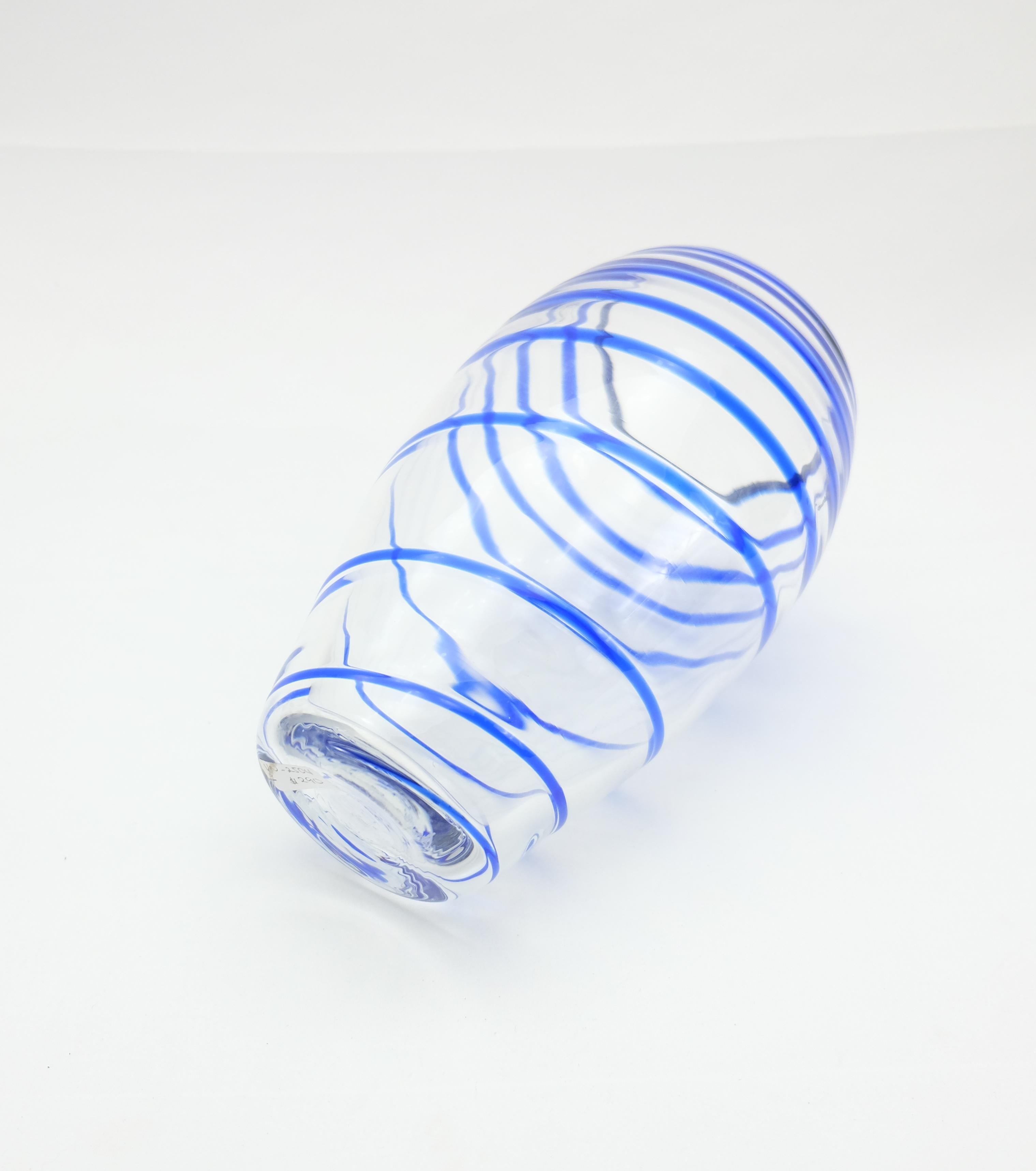 V. Nason & C. Italian Murano Glass Vase with Blue Spiral Stripe For Sale 1