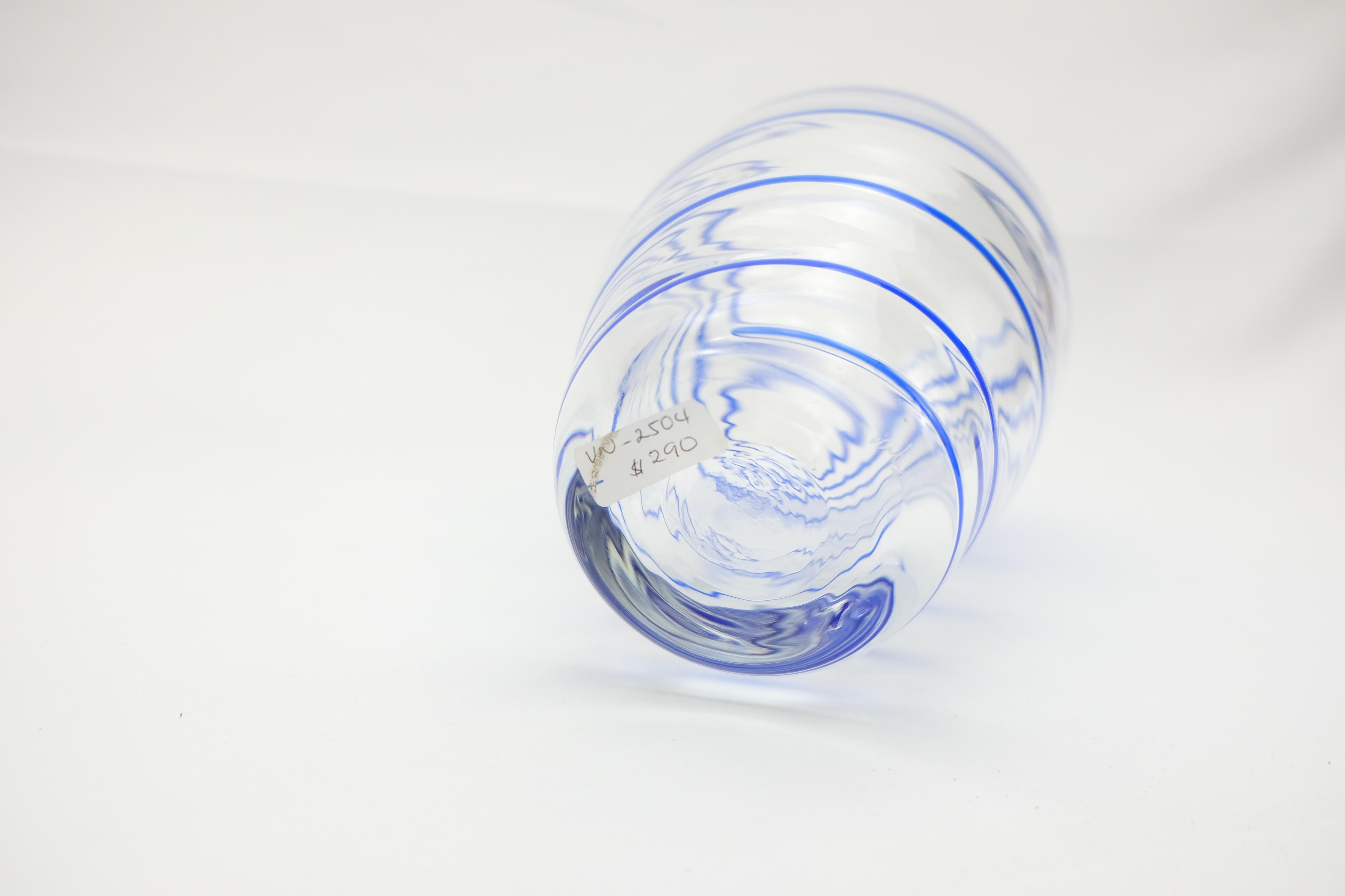V. Nason & C. Italian Murano Glass Vase with Blue Spiral Stripe For Sale 2