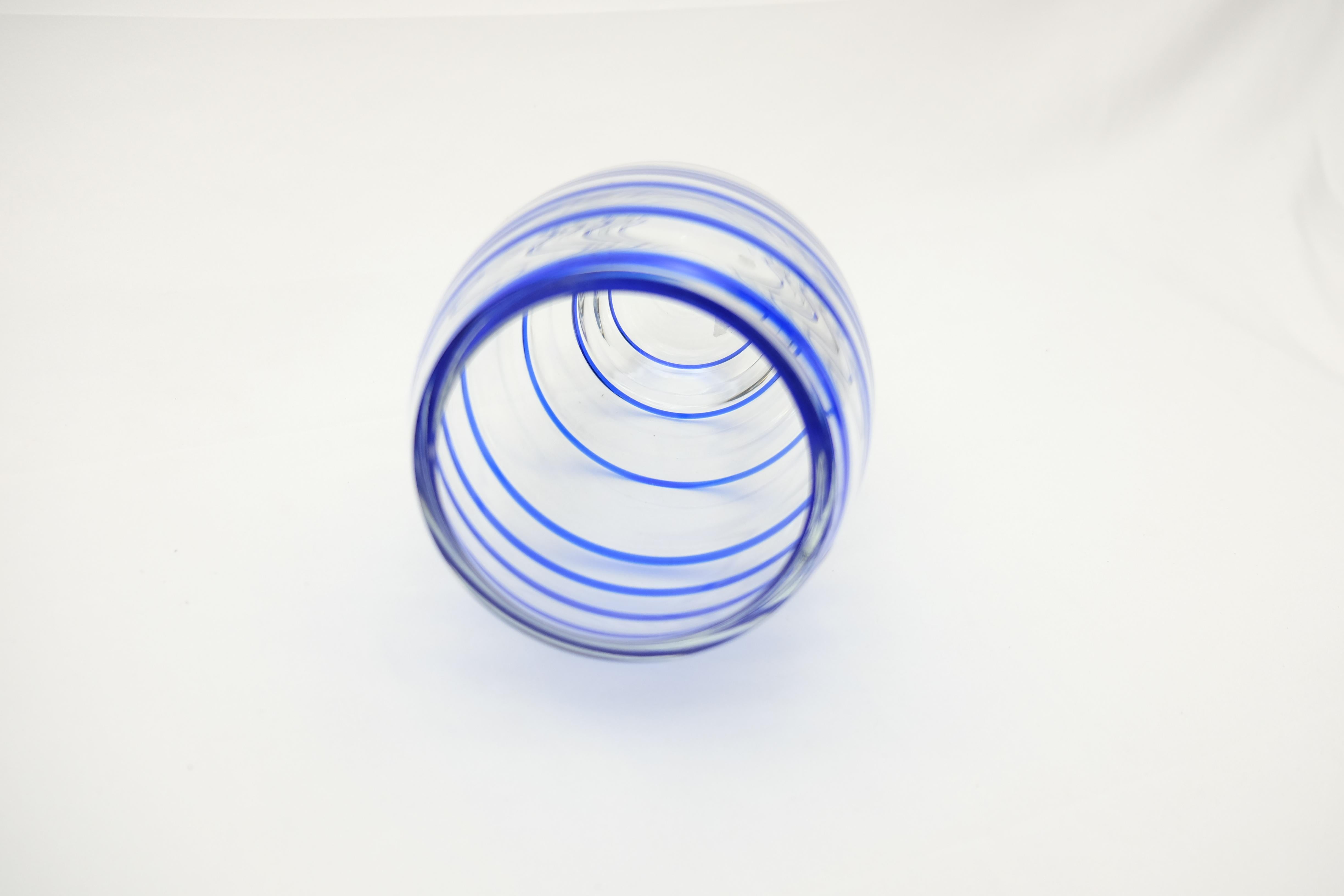 V. Nason & C. Italian Murano Glass Vase with Blue Spiral Stripe For Sale 4