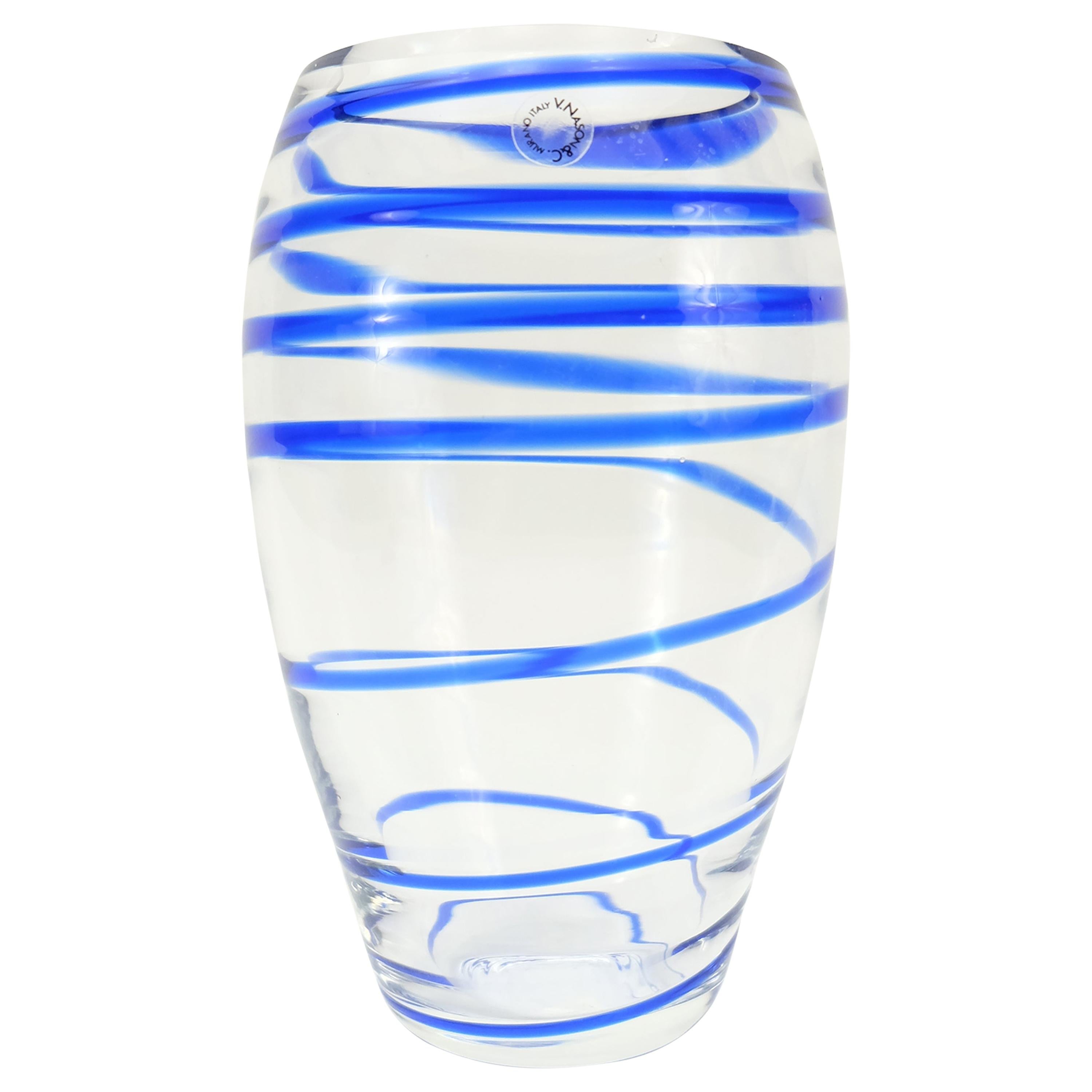 V. Nason & C. Italian Murano Glass Vase with Blue Spiral Stripe