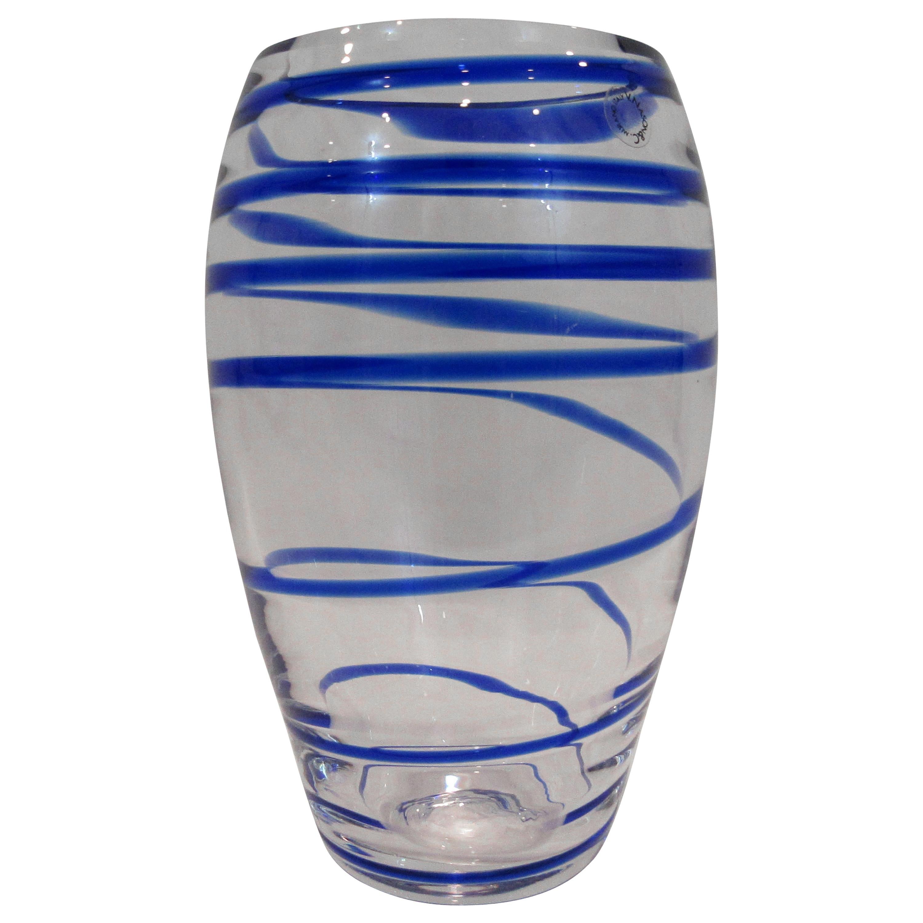 V. Nason & C. Italian Murano Glass Vase with Blue Spiral Stripe For Sale