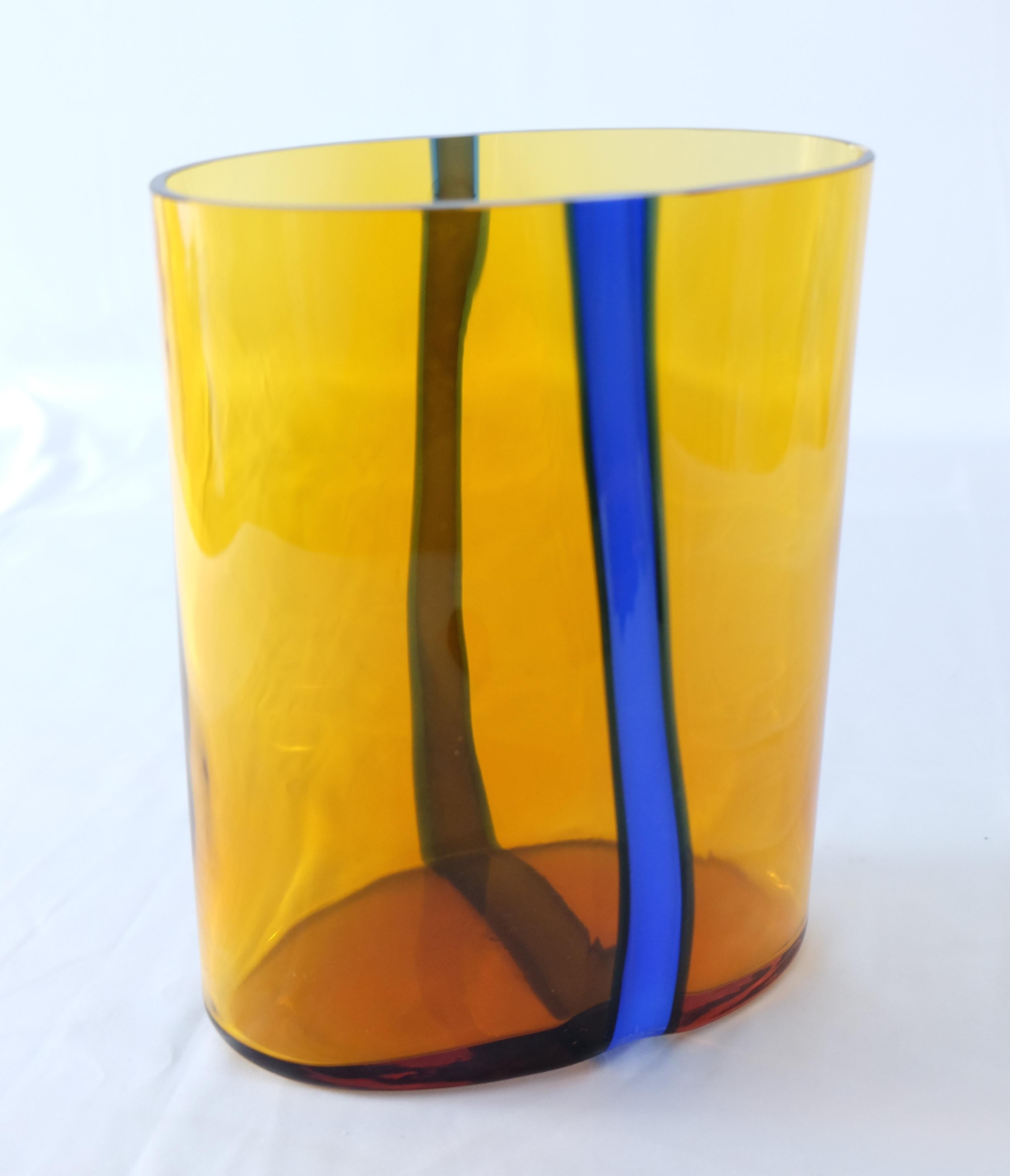 V. Nason & C., Italy Amber and Blue Murano Glass Vase Set For Sale 3