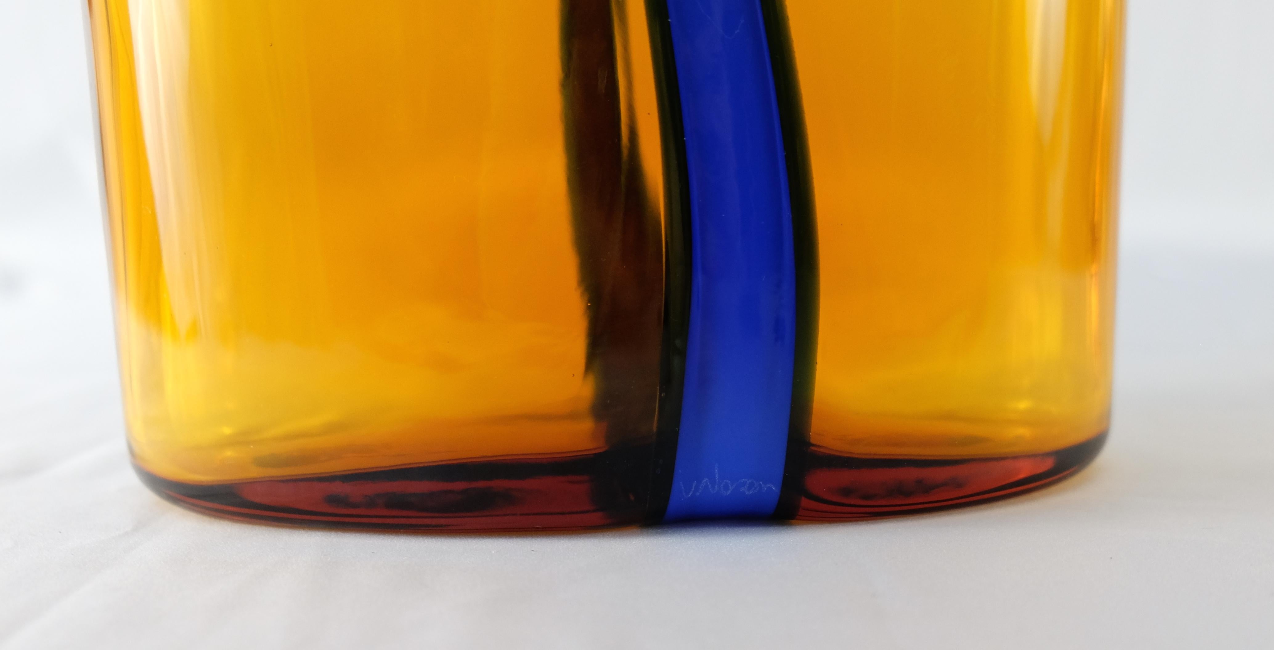 V. Nason & C., Italy Amber and Blue Murano Glass Vase Set For Sale 7
