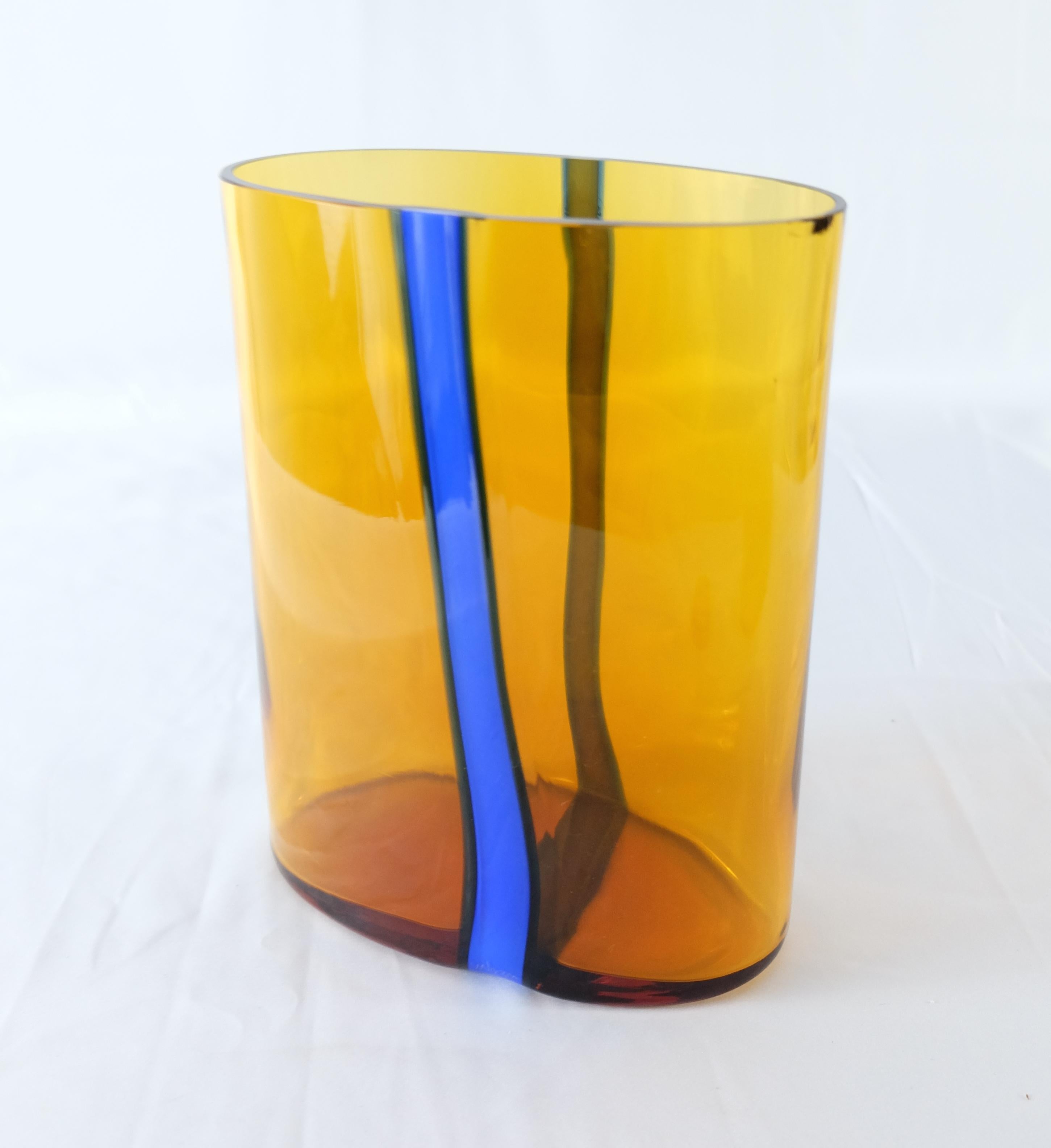 V. Nason & C., Italy Amber and Blue Murano Glass Vase Set For Sale 8