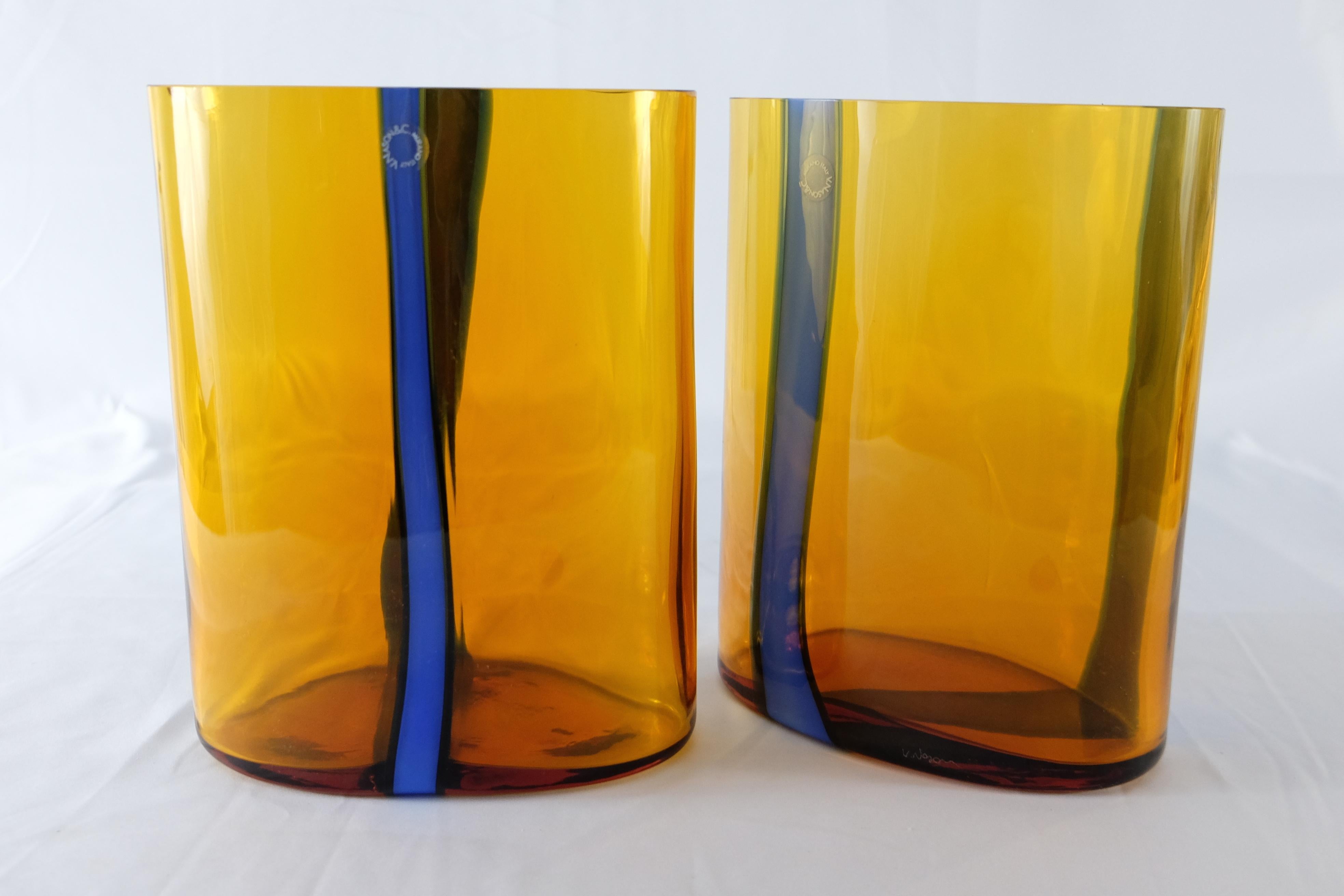 V. Nason & C., Italy Amber and Blue Murano Glass Vase Set For Sale 10