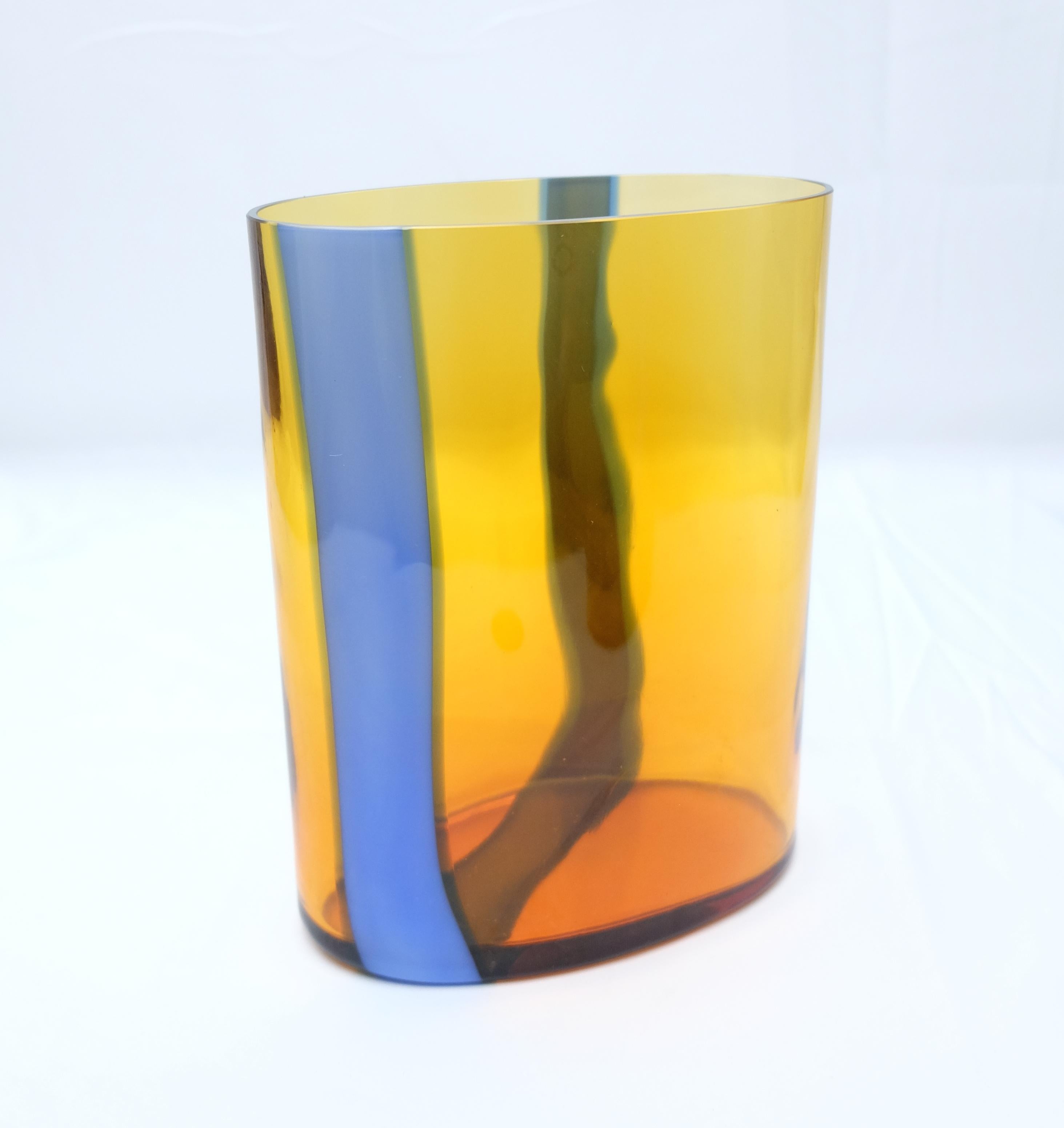 Modern V. Nason & C., Italy Amber and Blue Murano Glass Vase Set For Sale