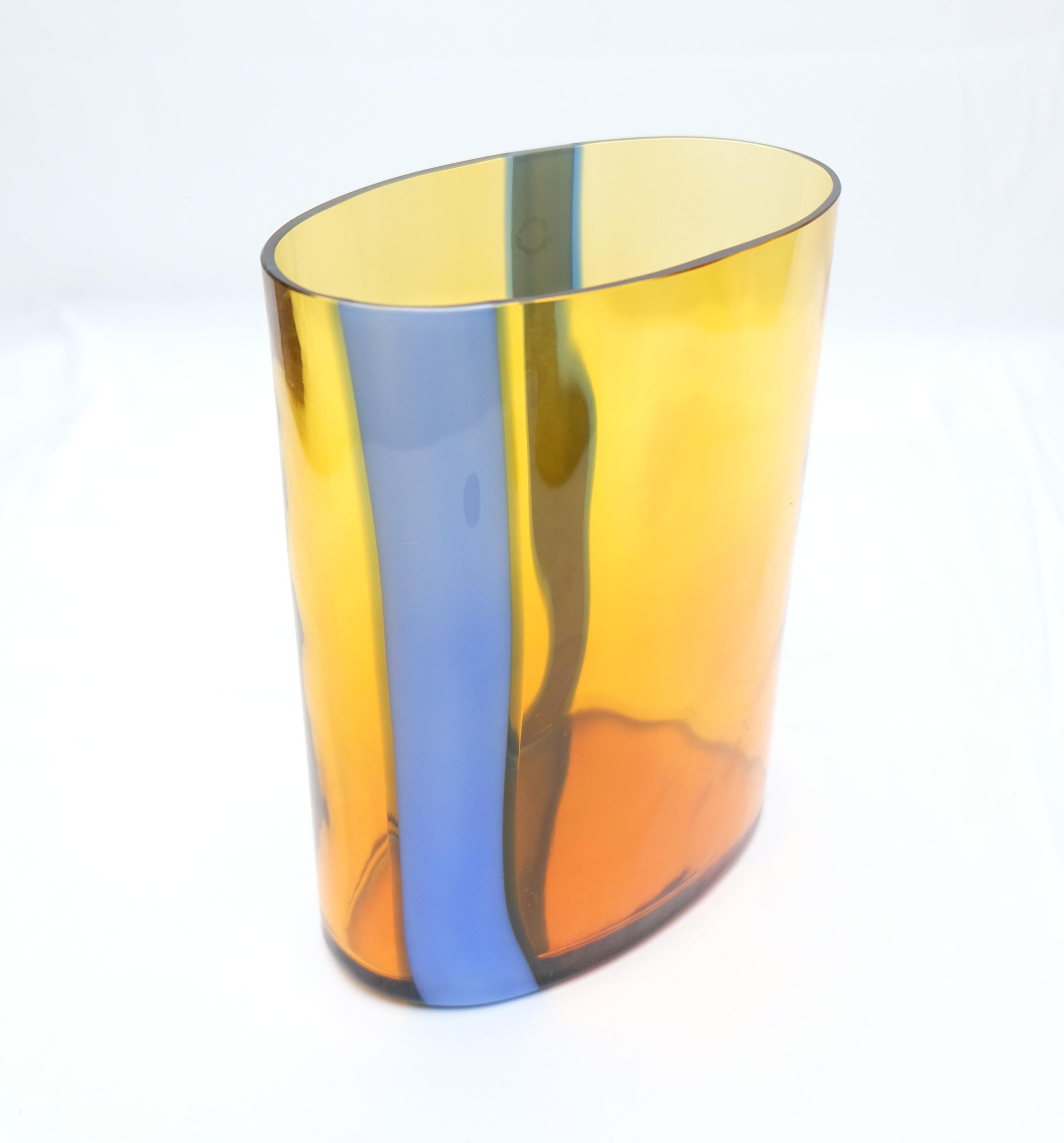 V. Nason & C., Italy Amber and Blue Murano Glass Vase Set In Good Condition For Sale In Miami, FL