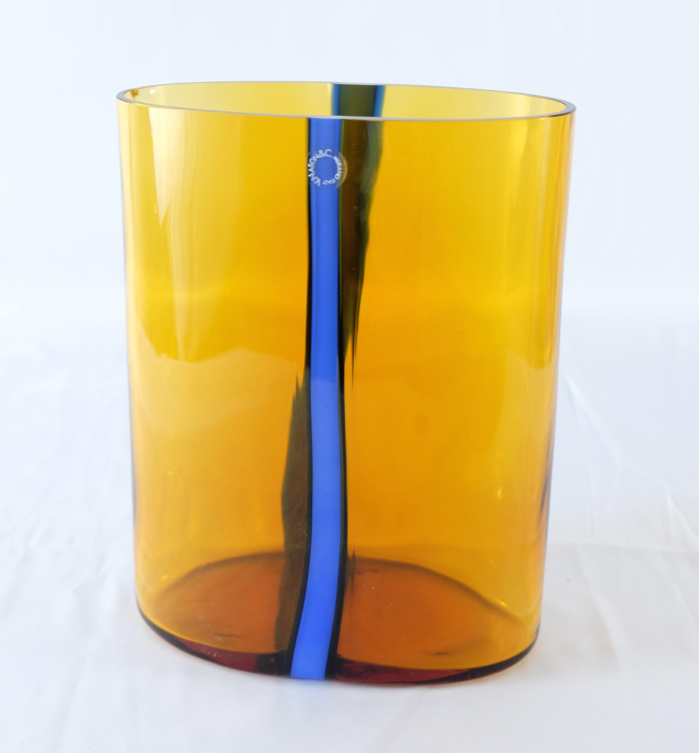 V. Nason & C., Italy Amber and Blue Murano Glass Vase Set For Sale 1