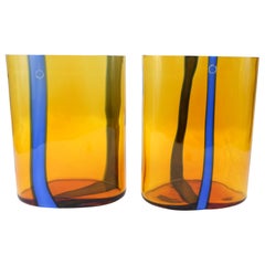 V. Nason & C., Italy Amber and Blue Murano Glass Vase Set