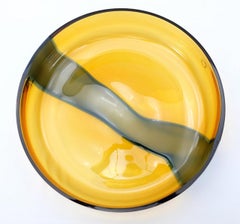 V. Nason & C. Italy Low Murano Centerpiece Glass Bowl in Amber and Blue, Unused