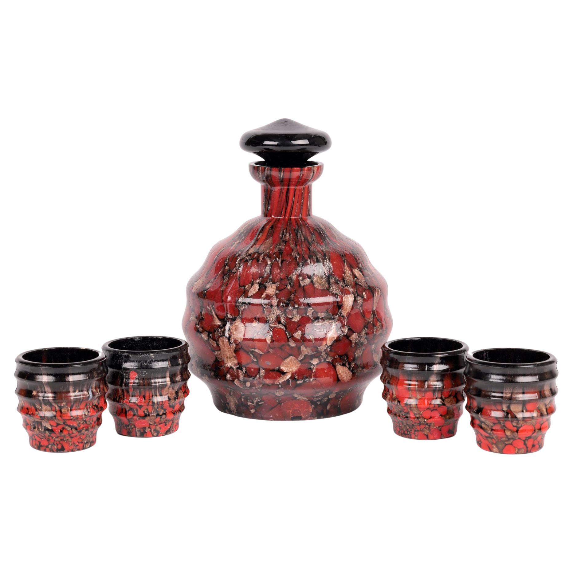 V Nason & C Murano Avventurina Glass Liqueur Set For Sale