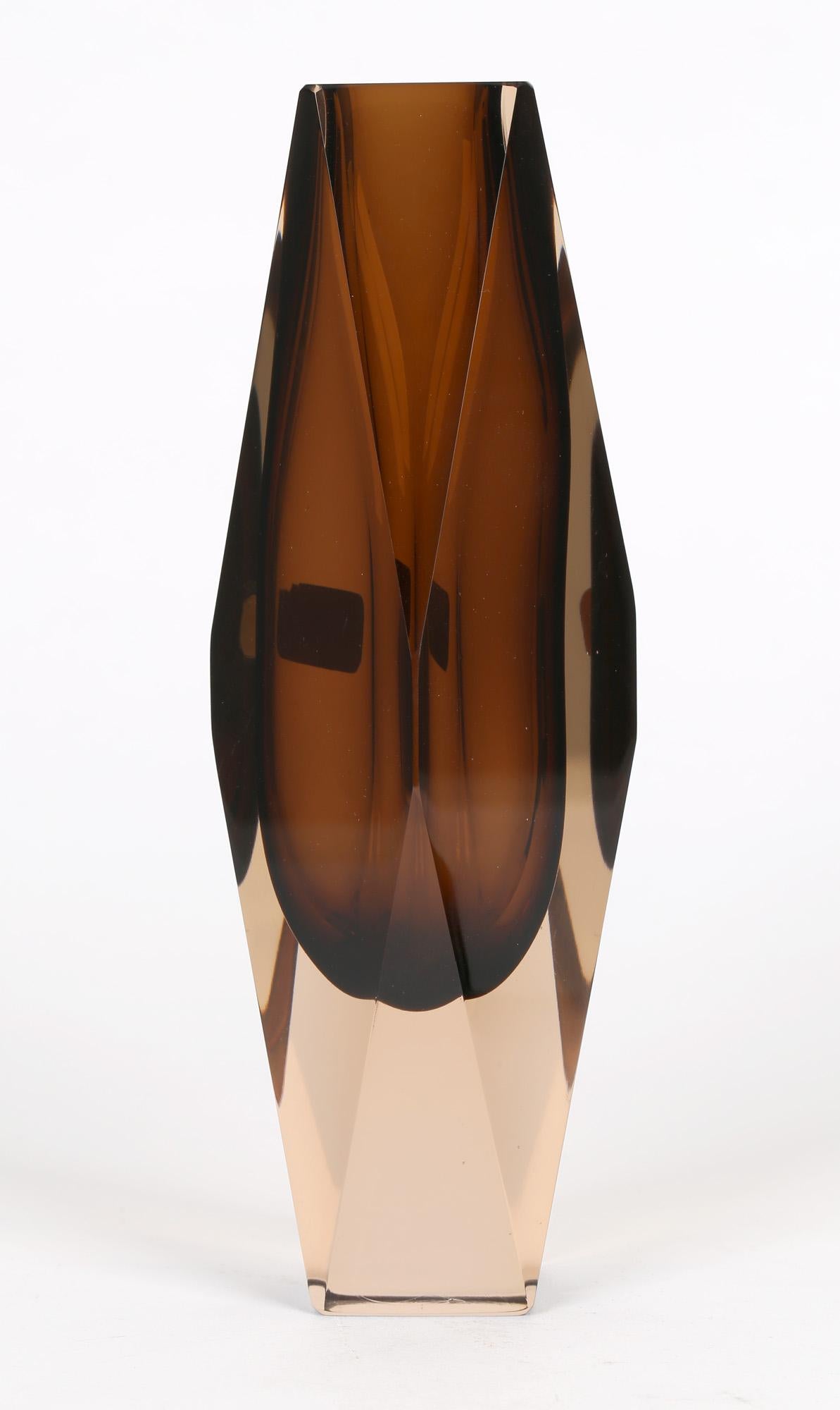 V Nason & C Murano Cinnamon Sommerso Faceted Art Glass Vase 1