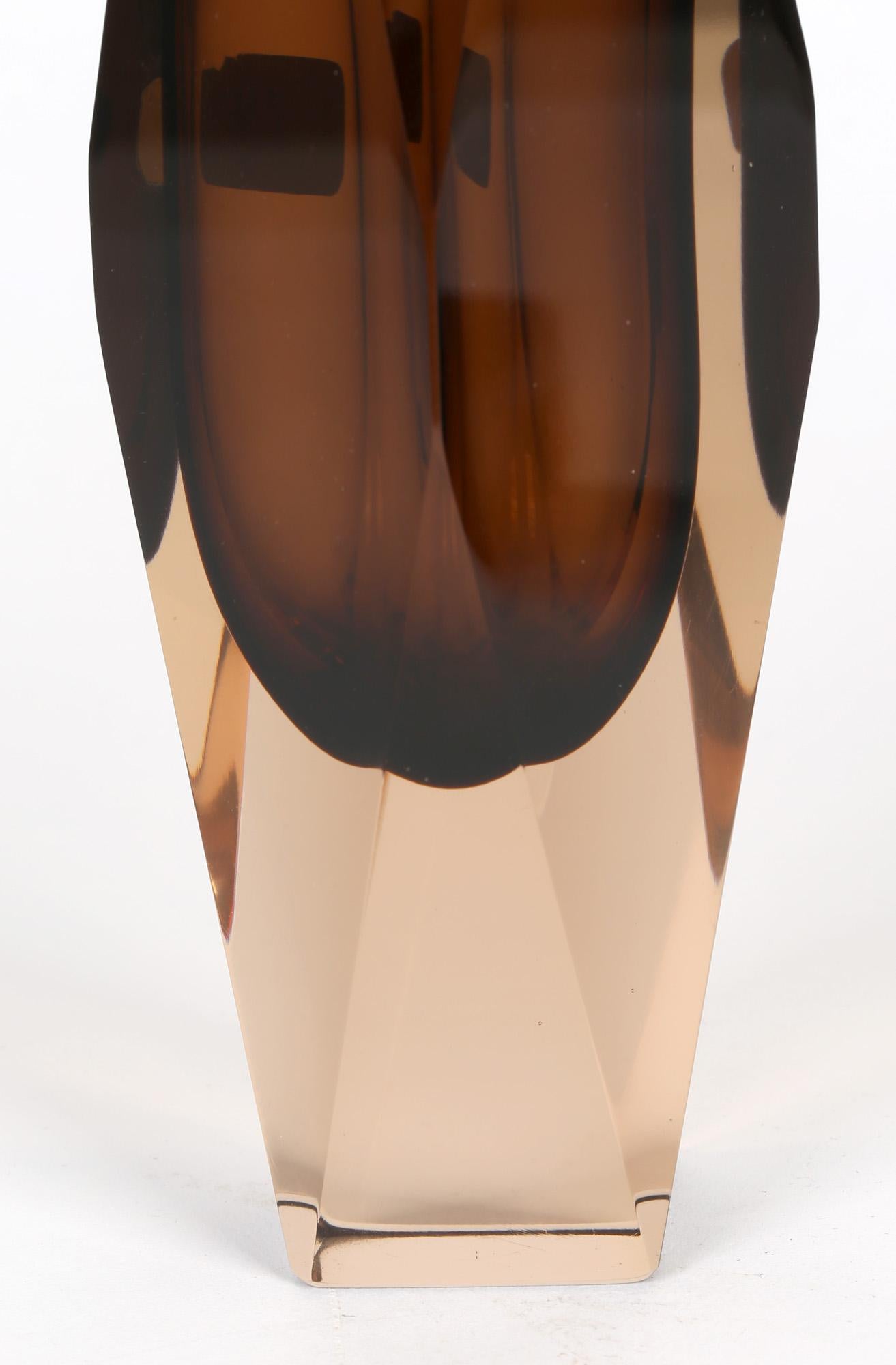 V Nason & C Murano Cinnamon Sommerso Faceted Art Glass Vase 2