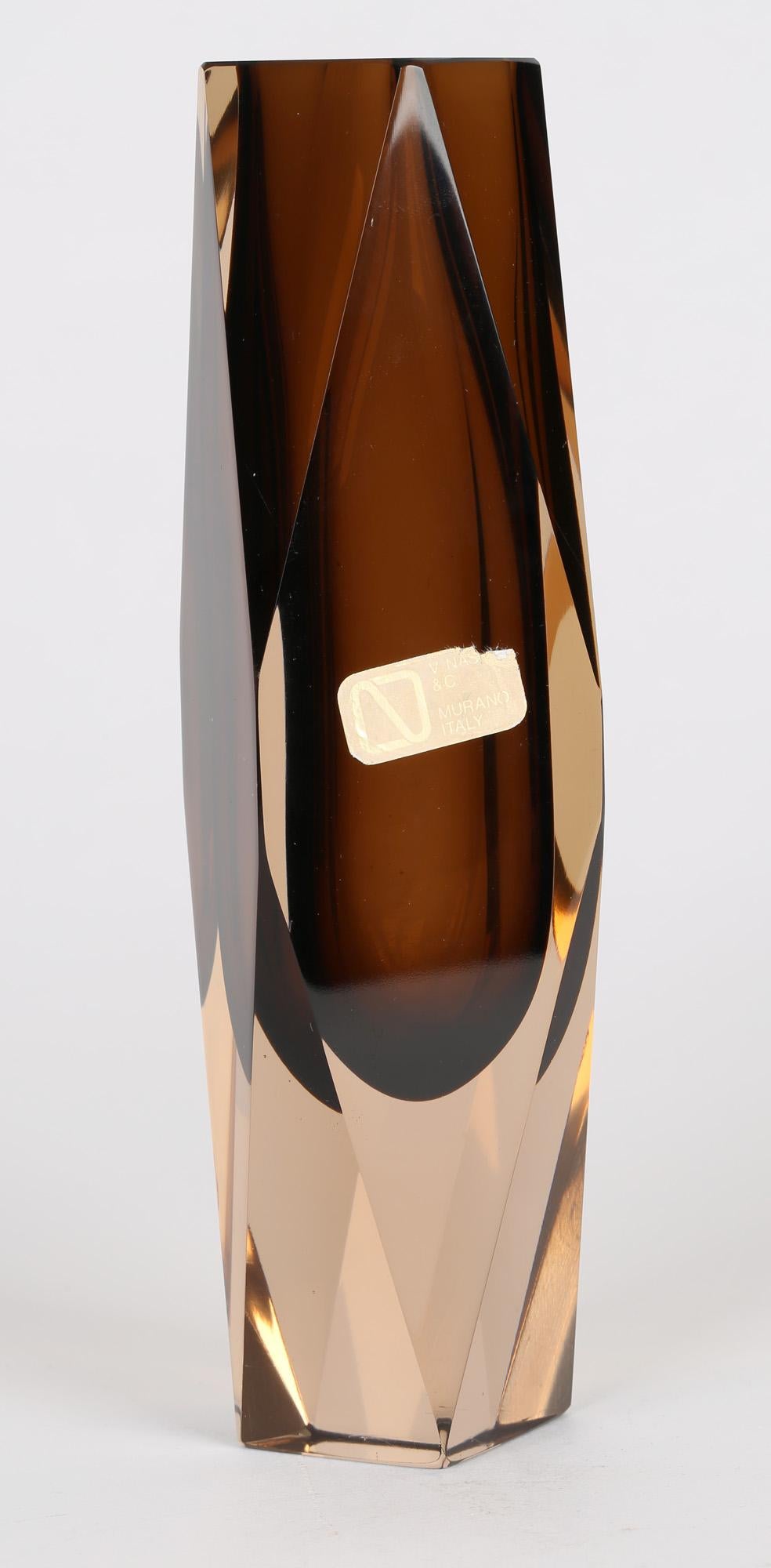 V Nason & C Murano Cinnamon Sommerso Faceted Art Glass Vase 3