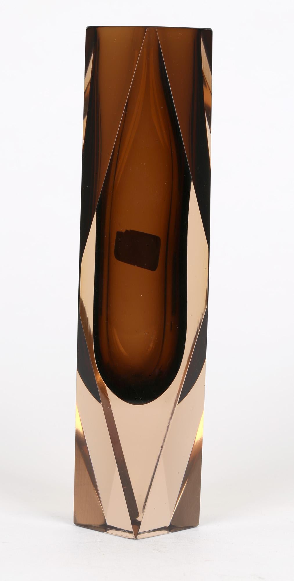 V Nason & C Murano Cinnamon Sommerso Faceted Art Glass Vase 6