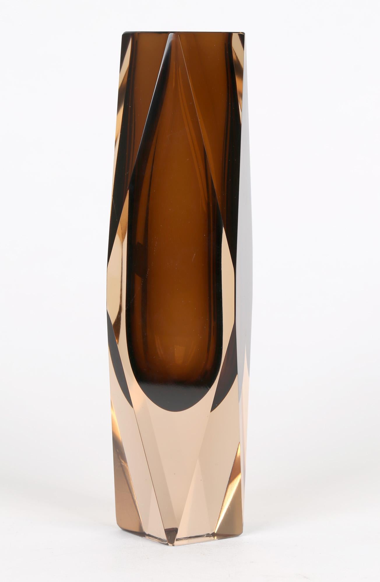 V Nason & C Murano Cinnamon Sommerso Faceted Art Glass Vase 8