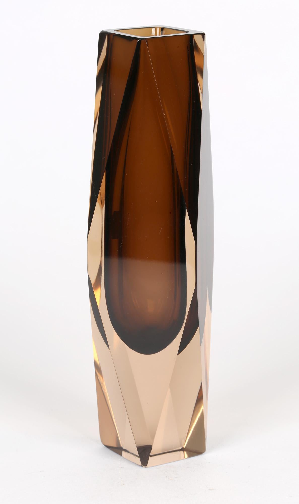 Blown Glass V Nason & C Murano Cinnamon Sommerso Faceted Art Glass Vase