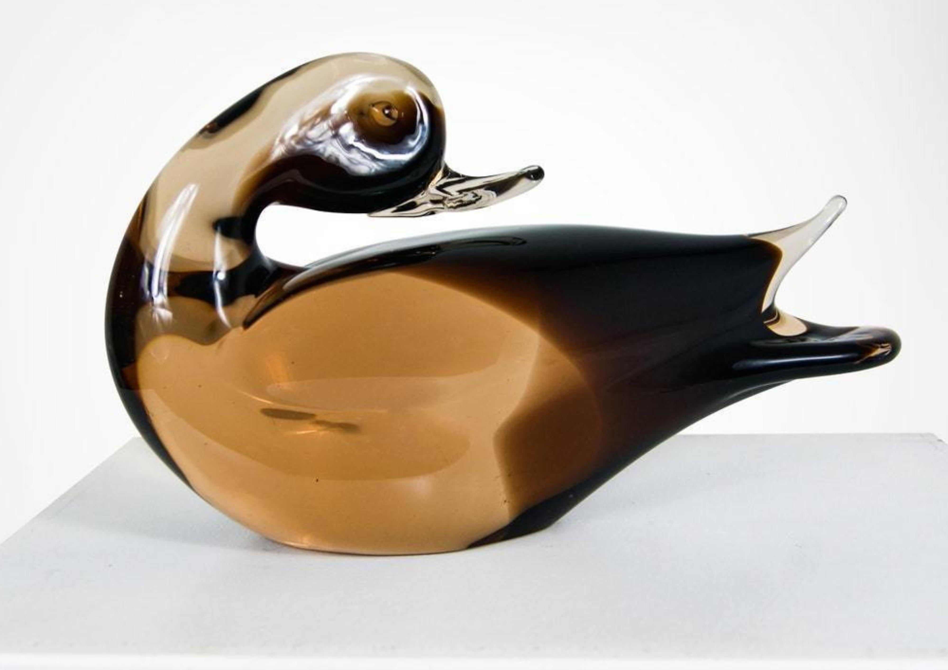 Italian V Nason & C. Murano Sommerso Large Amber Glass Duck Sculpture For Sale