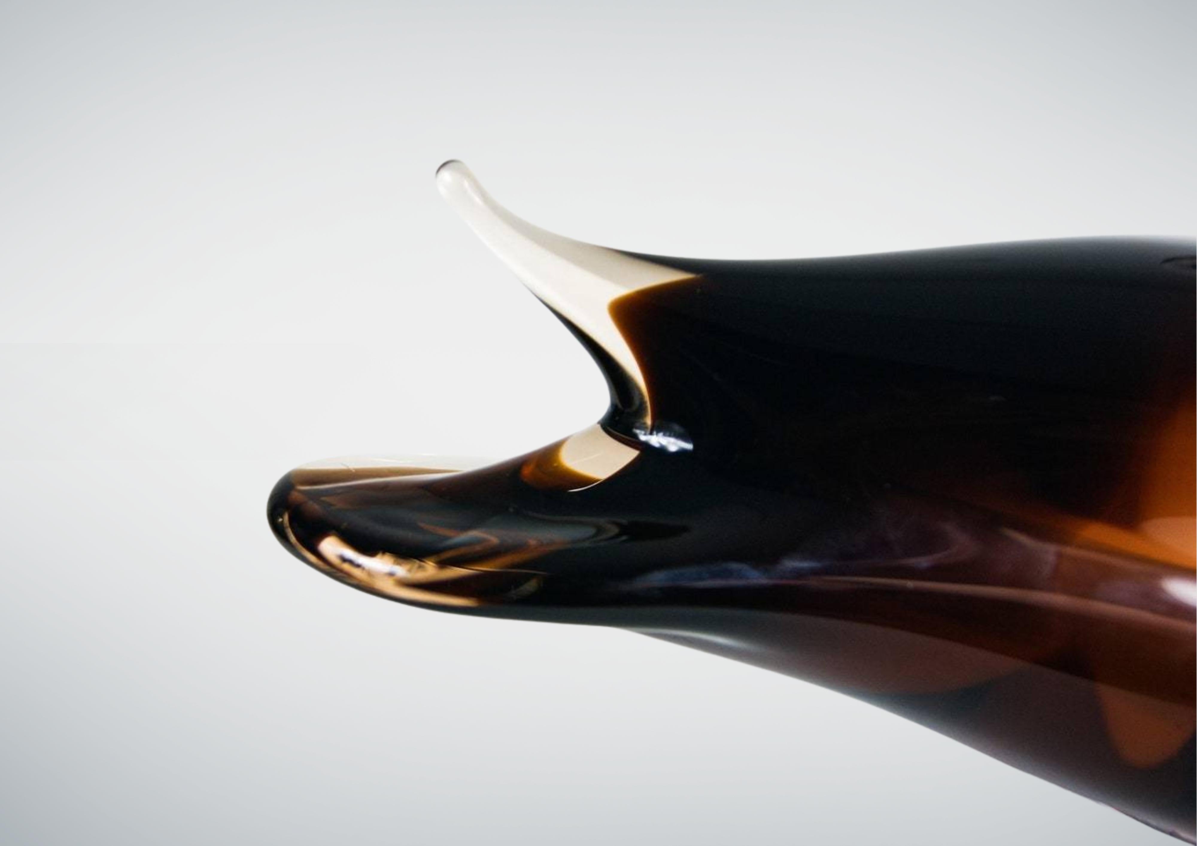 Autre V I.I.C. Murano Glass Sommerso Large Amber Glass Duck Sculpture (Sculpture de canard en verre ambré) en vente