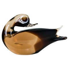 V I.I.C. Murano Glass Sommerso Large Amber Glass Duck Sculpture (Sculpture de canard en verre ambré)