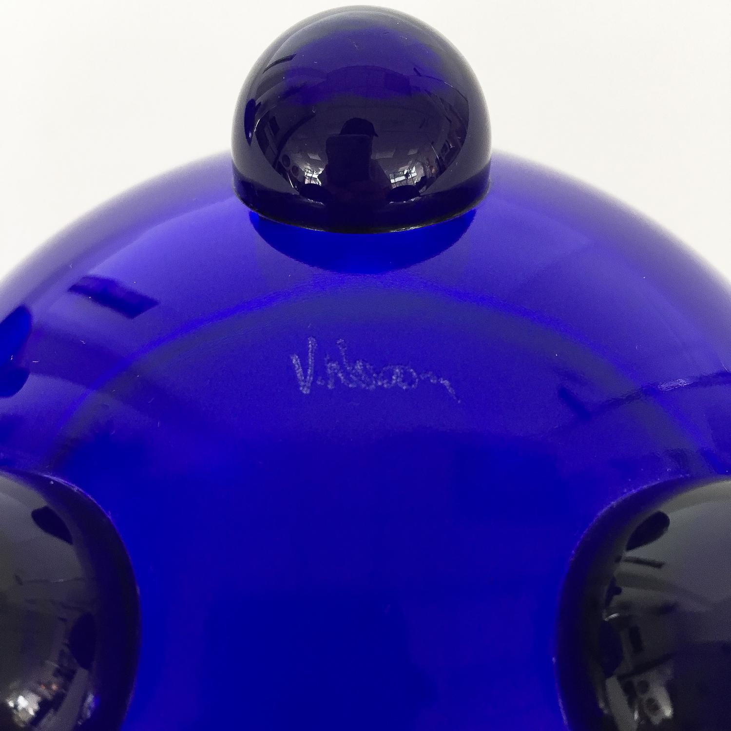 V. Nason Cobalt Blue Glass Modernist Covered Candy Dish 4