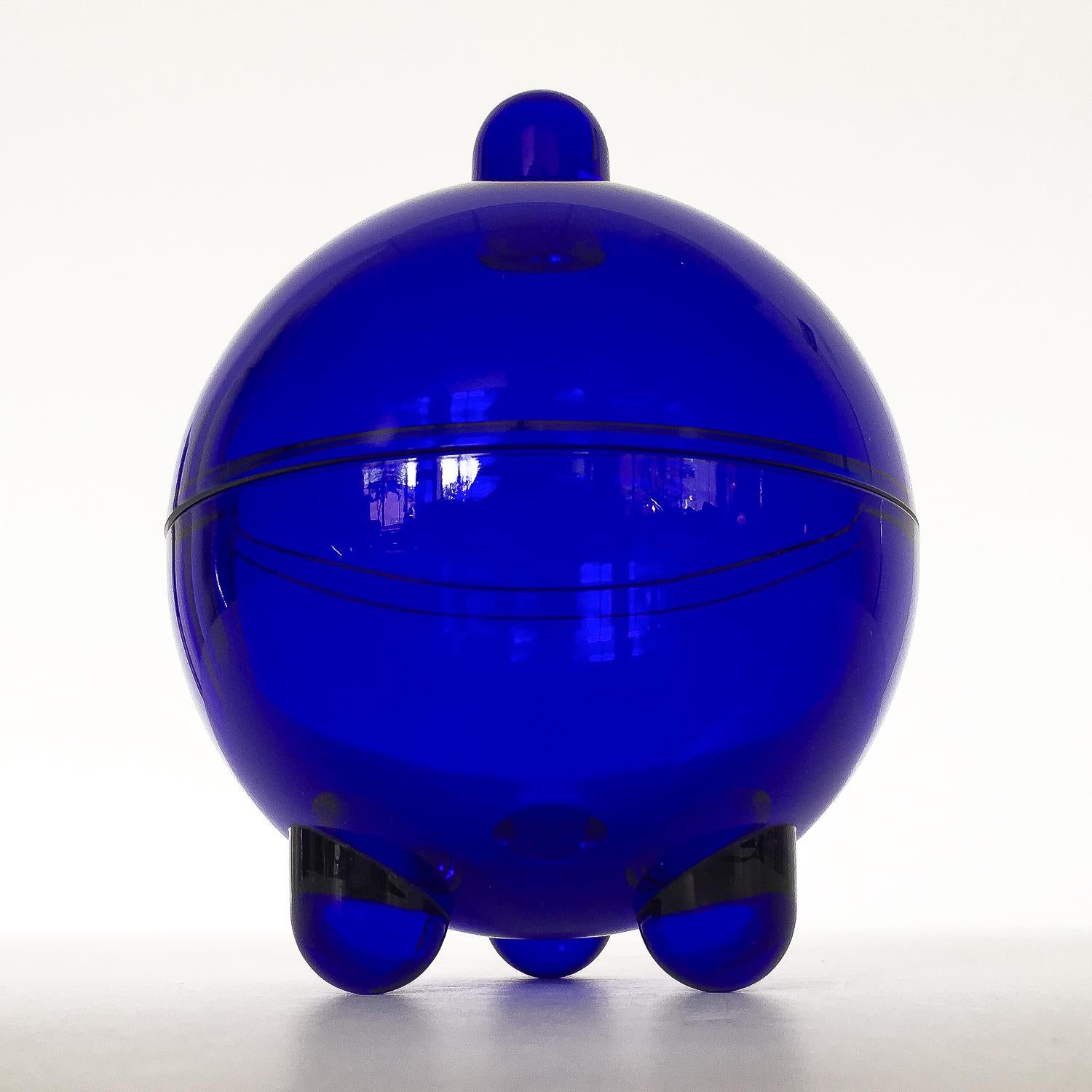 Post-Modern V. Nason Cobalt Blue Glass Modernist Covered Candy Dish