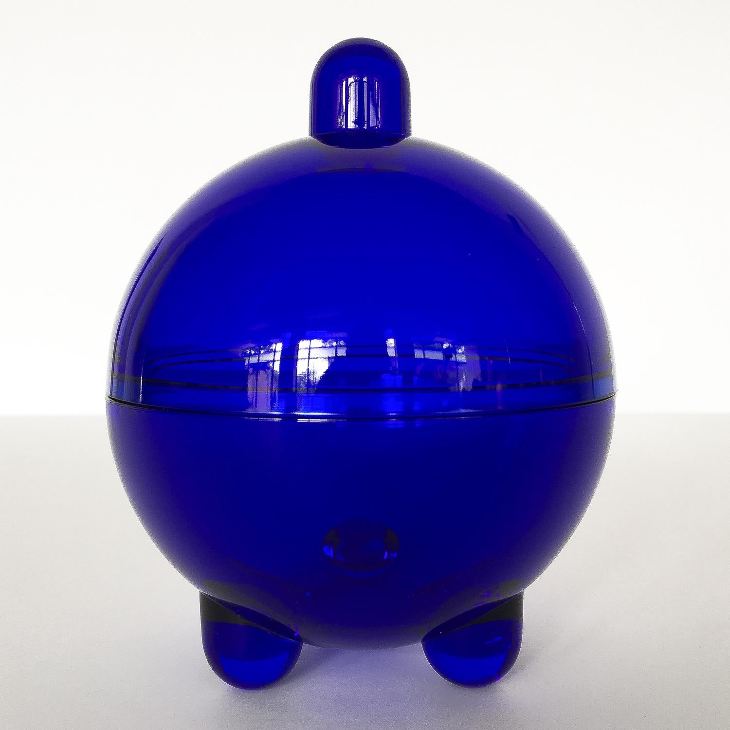 Italian V. Nason Cobalt Blue Glass Modernist Covered Candy Dish