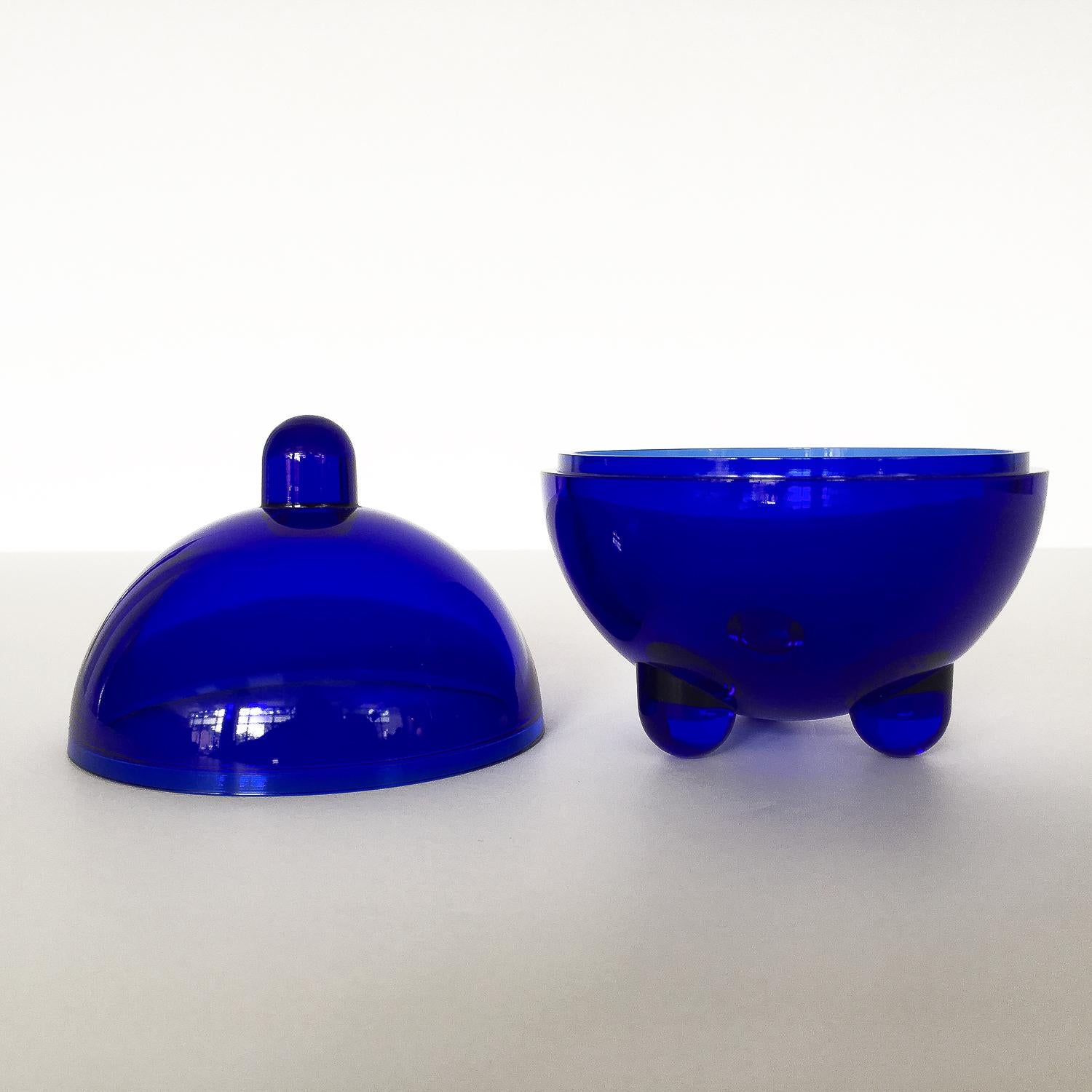 20th Century V. Nason Cobalt Blue Glass Modernist Covered Candy Dish