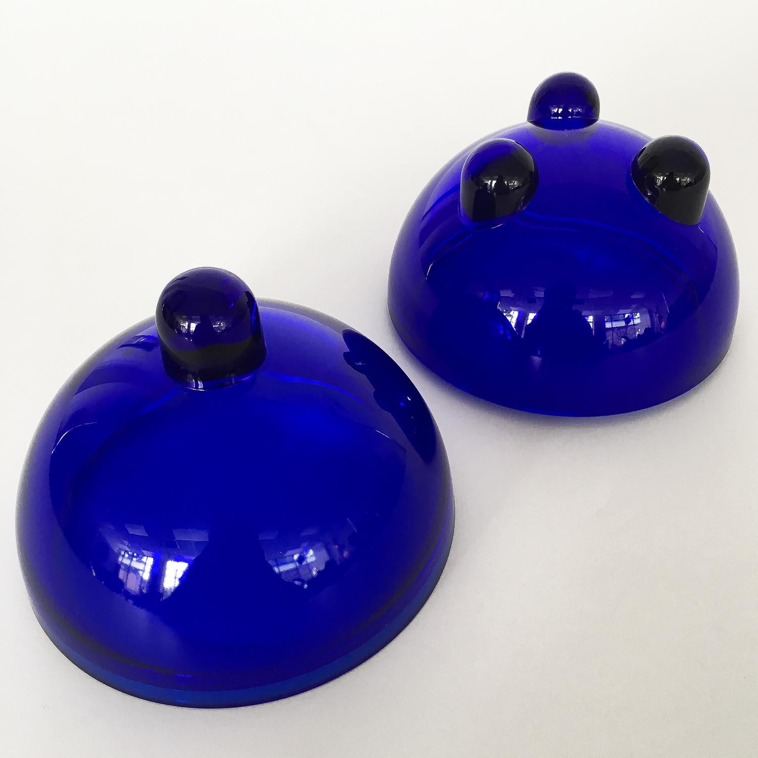V. Nason Cobalt Blue Glass Modernist Covered Candy Dish 1