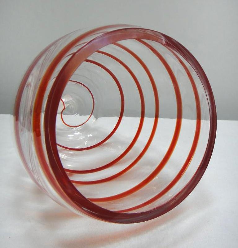 Italian V. Nasson & C. Murano Art Glass Vase with Red Spiral Stripes