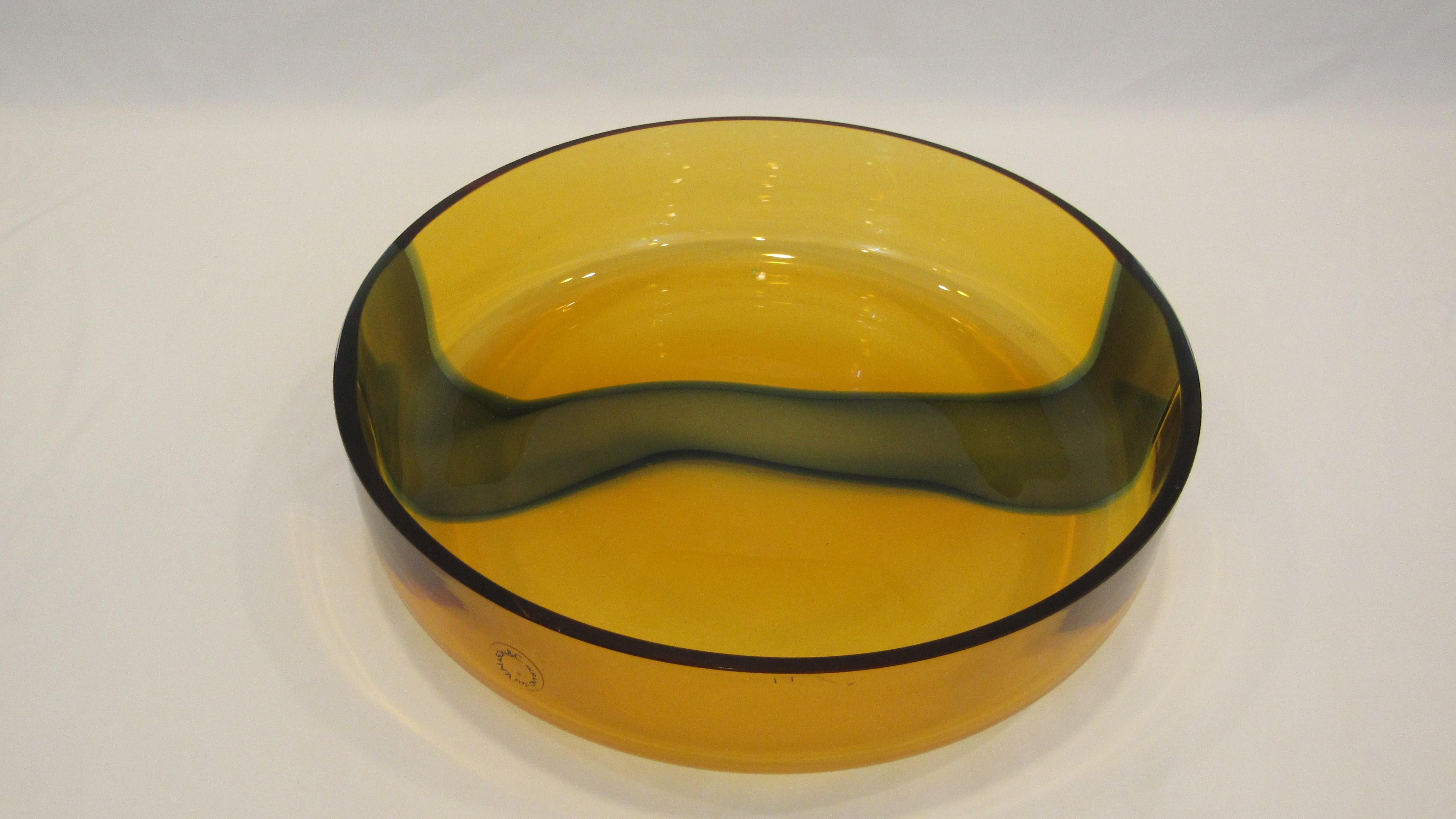 Modern V. Nasson & Co. Vintage Hand Blown Murano Glass Bowl Amber and Blue For Sale