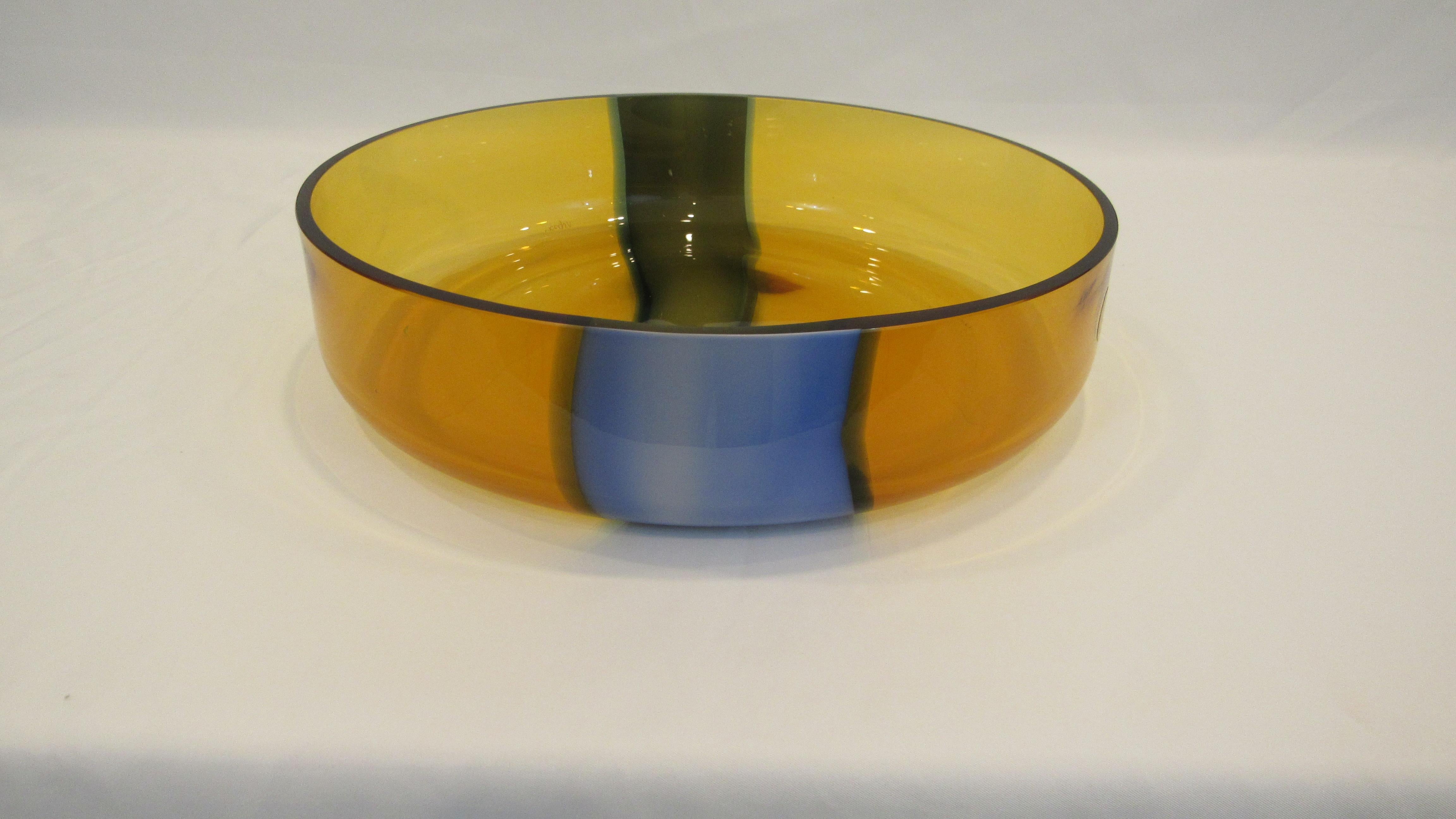 V. Nasson & Co. Vintage Hand Blown Murano Glass Bowl Amber and Blue For Sale 1
