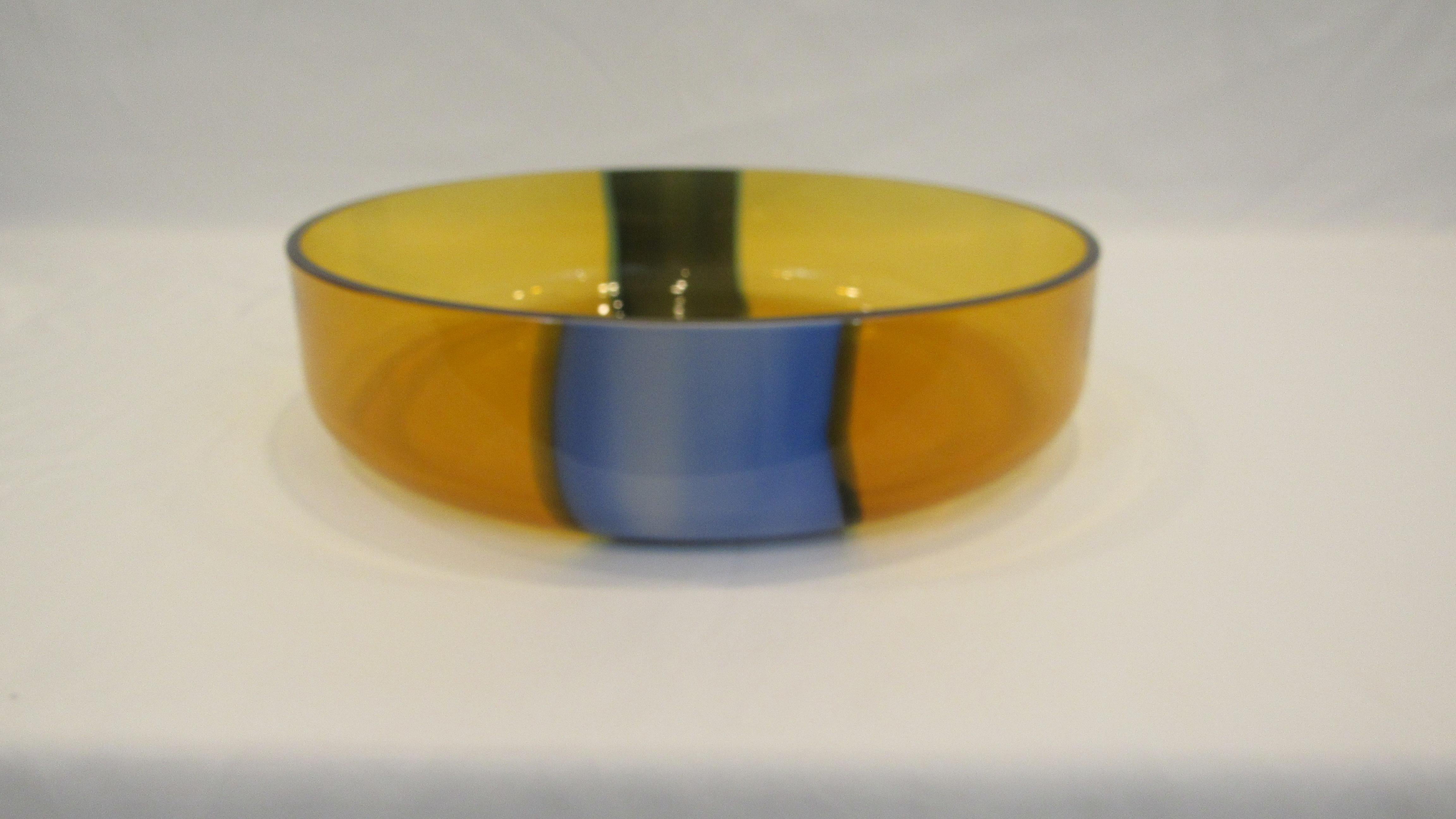 V. Nasson & Co. Vintage Hand Blown Murano Glass Bowl Amber and Blue For Sale 2