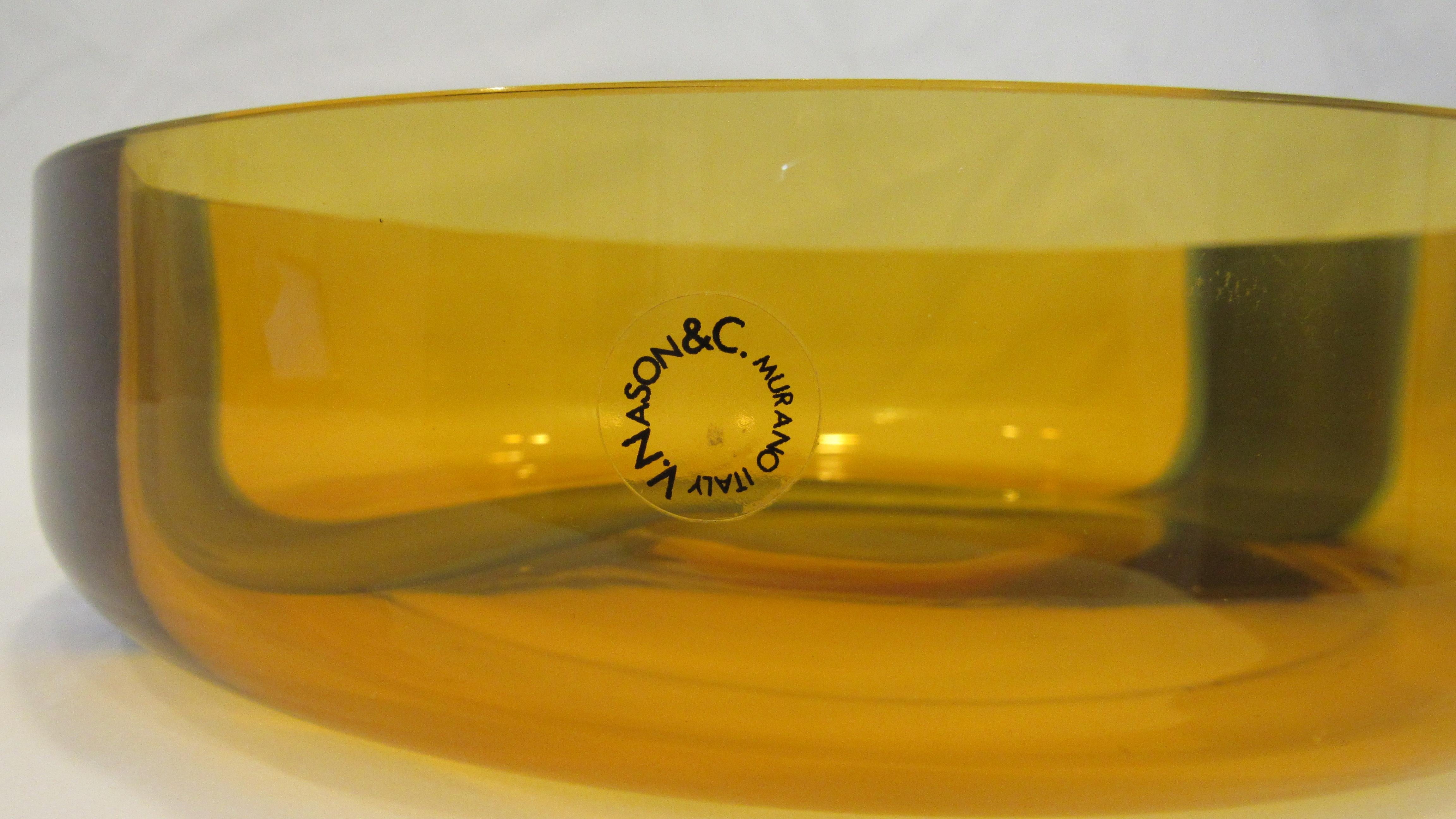 V. Nasson & co. Vintage hand blown Murano glass bowl offered for sale is a new unused amber and blue Murano glass bowl by v. Nasson & co. Vincenzo Nason established his glassworks, Vincenzo Nason & Cie (VNC) on the island of Murano, Venice, Italy in