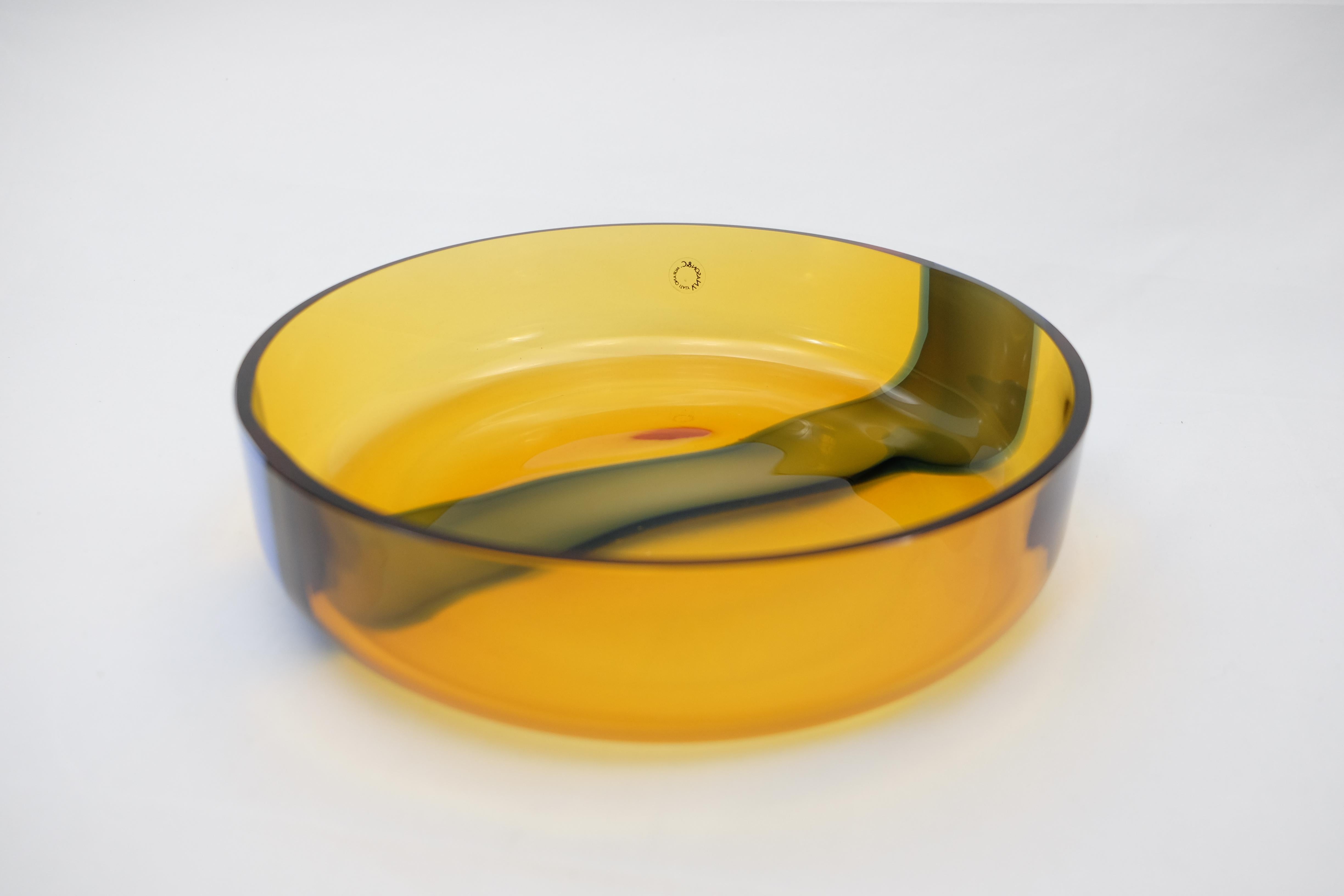 V. Nasson & Co. Vintage Hand Blown Murano Glass Bowl Yellow and Blue For Sale 8