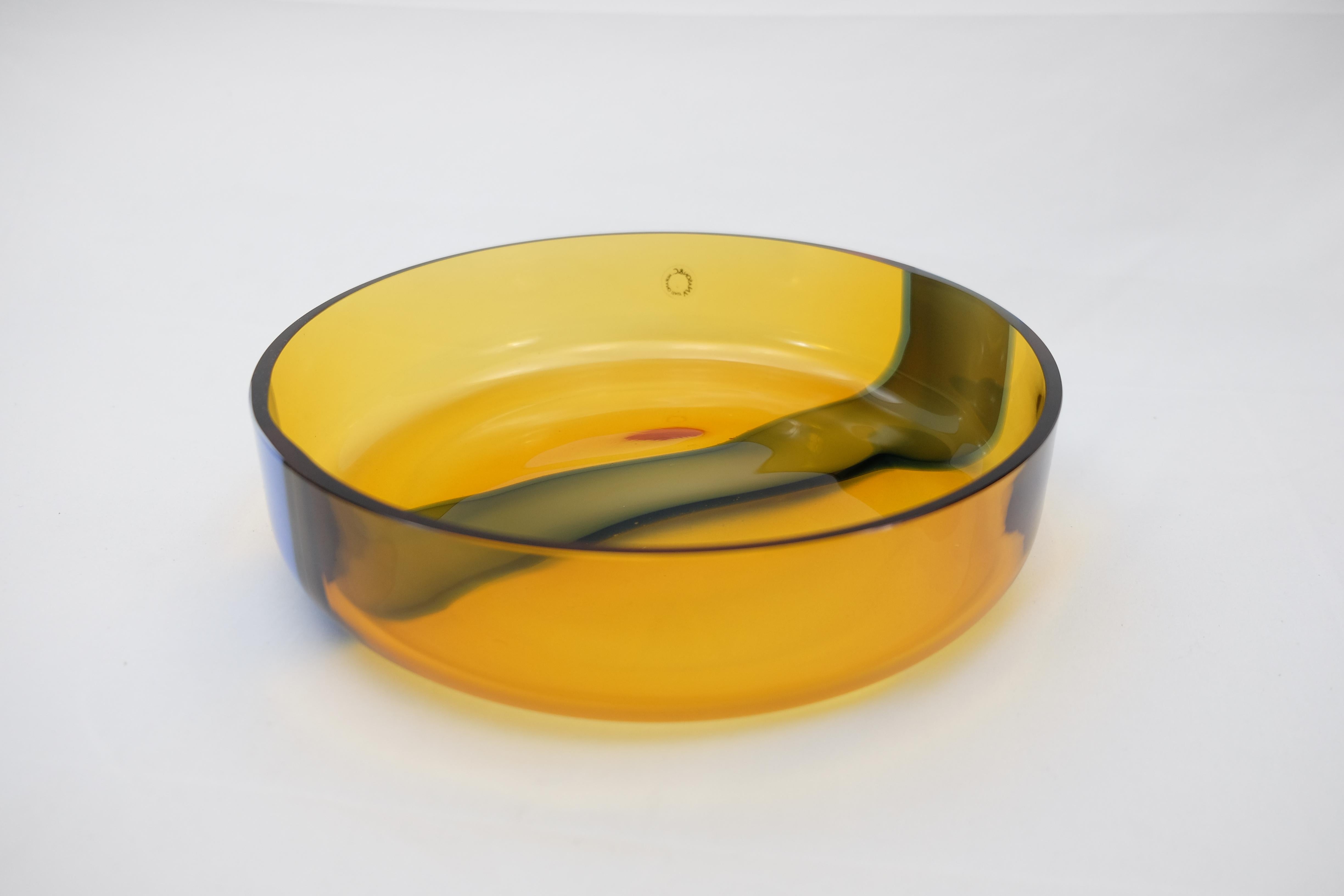 V. Nasson & Co. Vintage Hand Blown Murano Glass Bowl Yellow and Blue For Sale 9