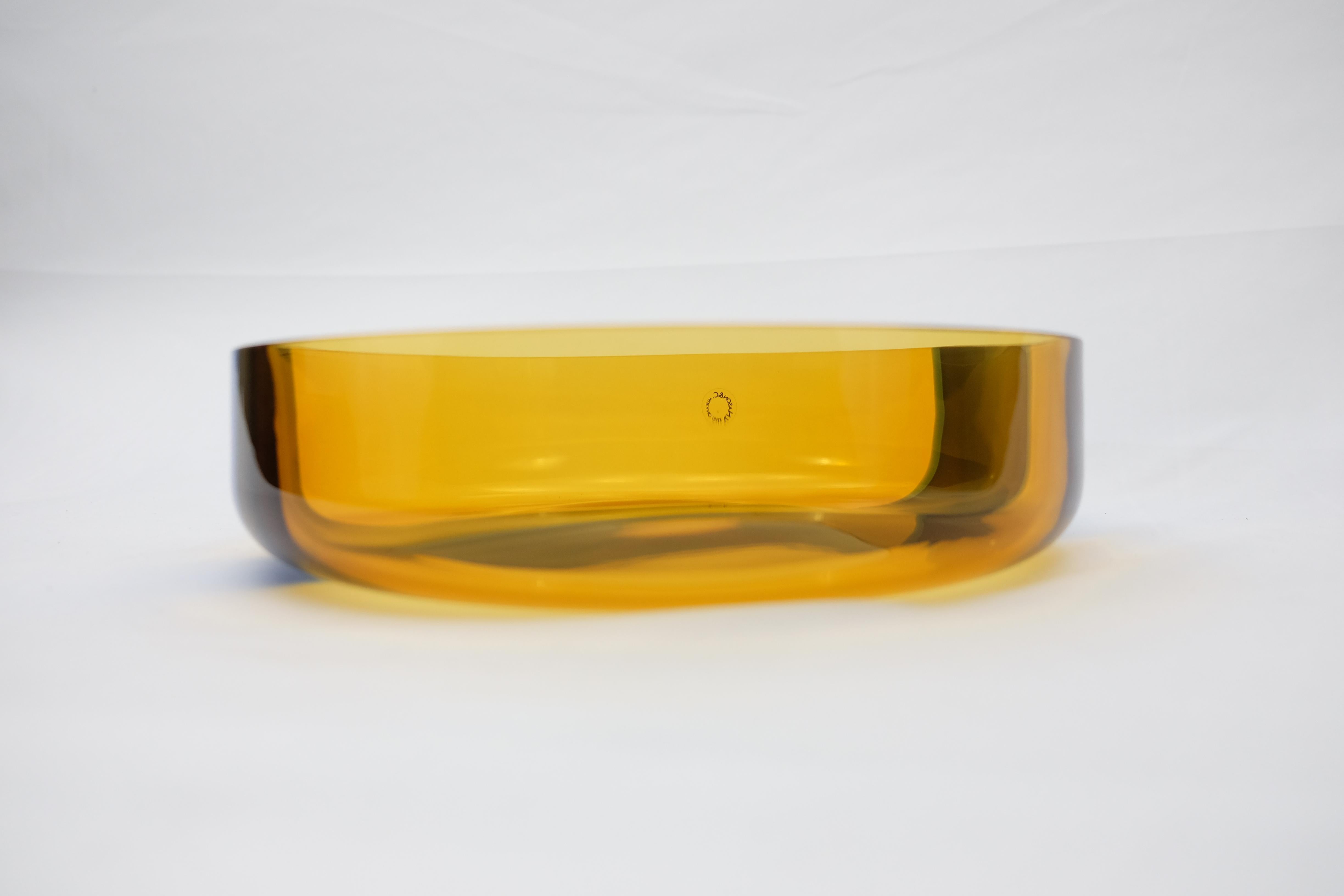 V. Nasson & Co. Vintage Hand Blown Murano Glass Bowl Yellow and Blue For Sale 4