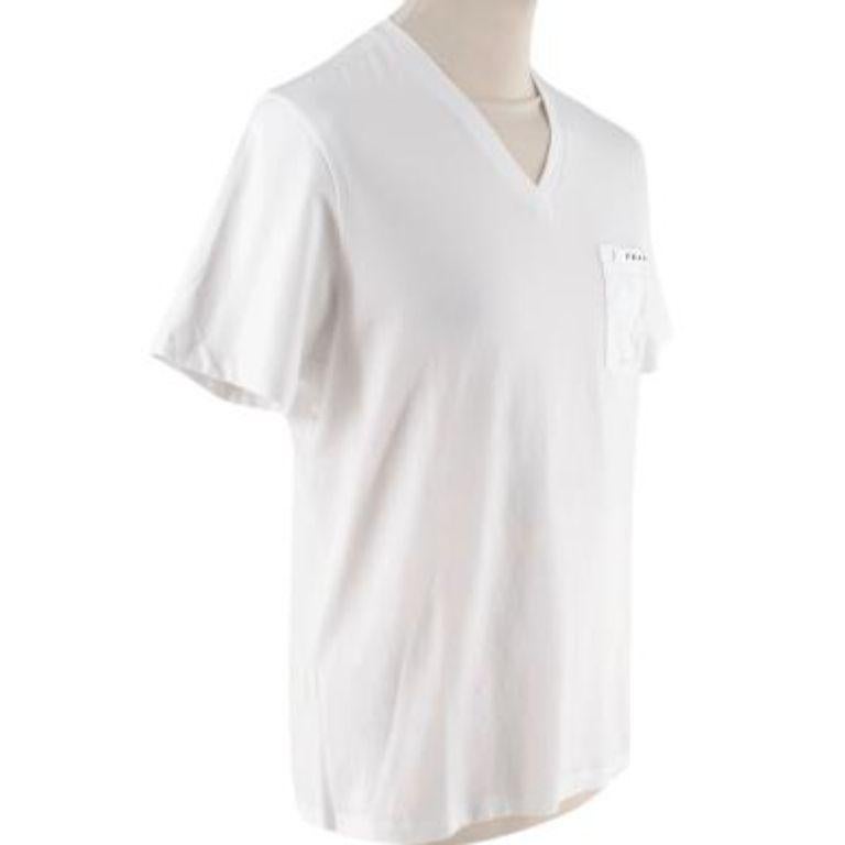 Prada V Neck White T Shirt
 

 - V-neck short sleeve t shirt 
 - Nylon pocket on left side with 