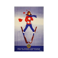 1973 Soviet Poster “Training Makes Me Strong and Agile” Skiing Sport